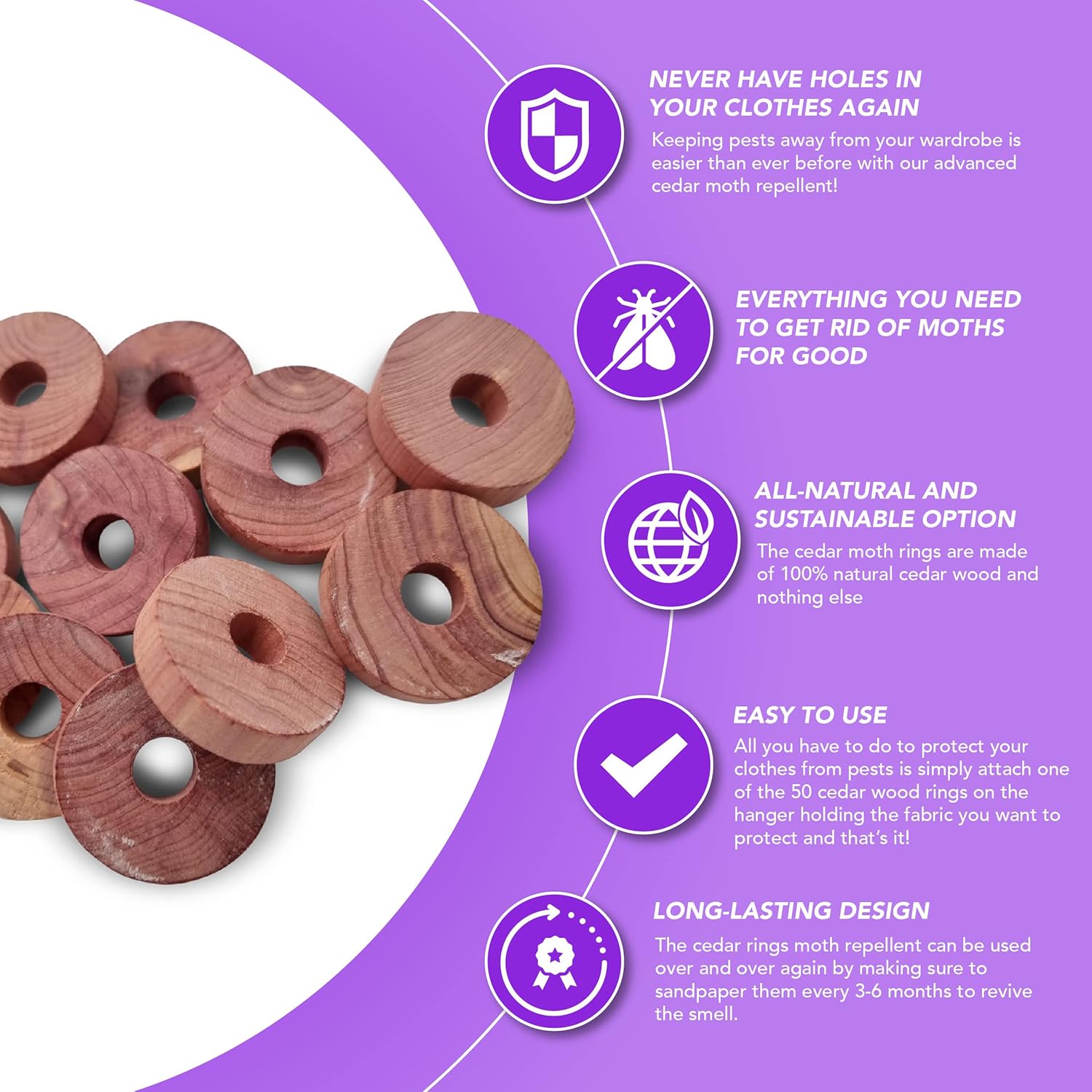 Cedarwood Moth Repellent 50pcs Cedar Rings for Hangers AllNatural