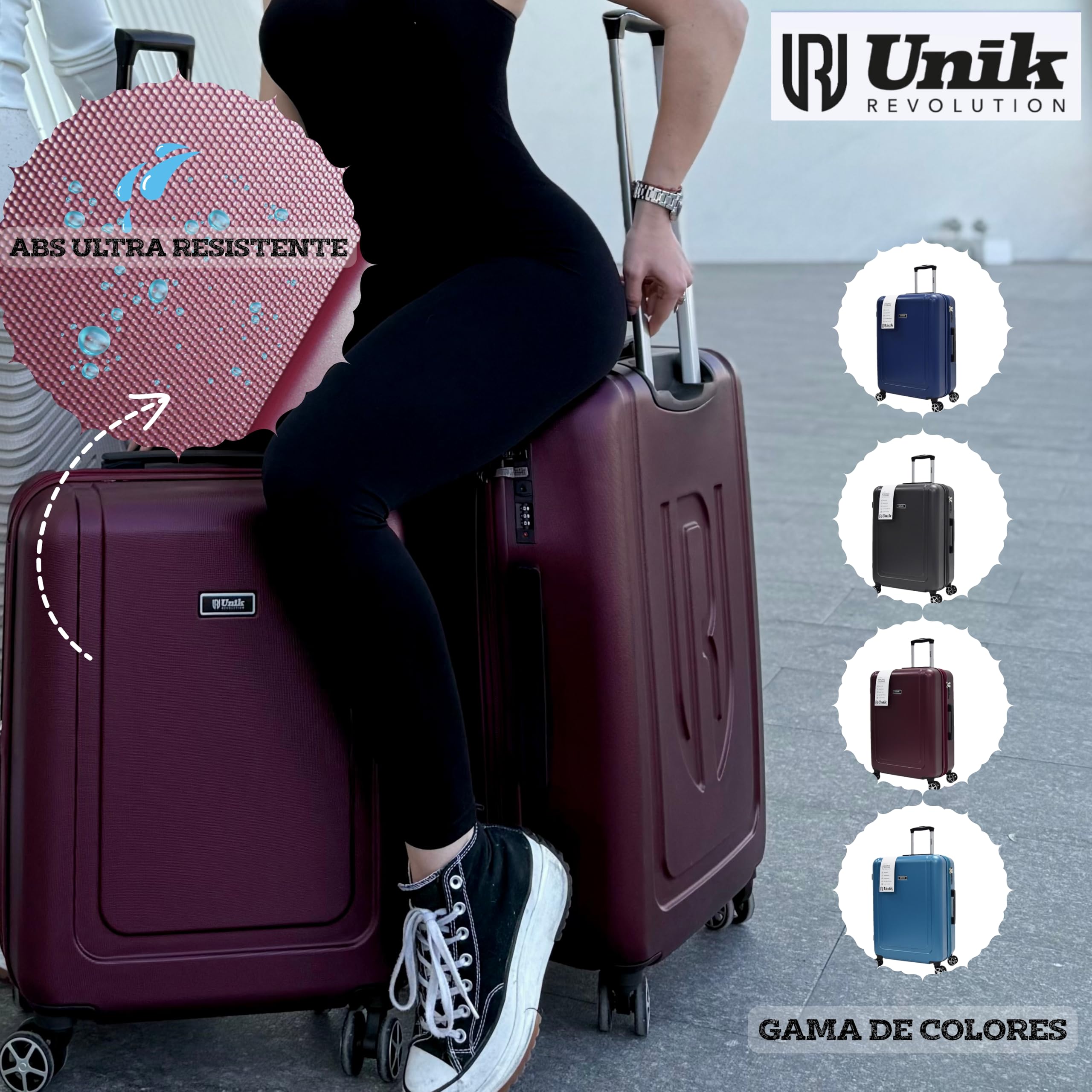Maleta de Viaje Grande 77cm 28" Expandible – Rígida ABS Ecológica, 4 Ruedas Dobles 360°, Ligera y Resistente, Cerradura de 3 Dígitos Integrada, Interior con Forro de Poliéster – Burdeos- Unik