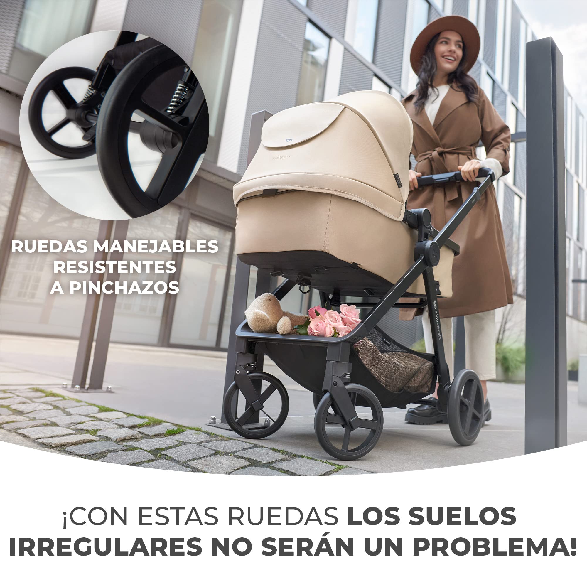Kinderkraft NEWLY 4 en 1 Carrito, I-Size, Sistema de viaje, Carrito, Silla De Paseo, Silla coche, Base Isofix, Ligera, Carro Bebe, Cochecito 3 Piezas, Plegable, desde el nacimiento hasta 22 kg, Gris
