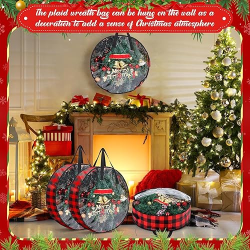 Miniatura 4 de Shappy 4 bolsas de almacenamiento de coronas de Navidad, contenedor de almacenamiento para coronas con ventana transparente, caja de almacenamiento