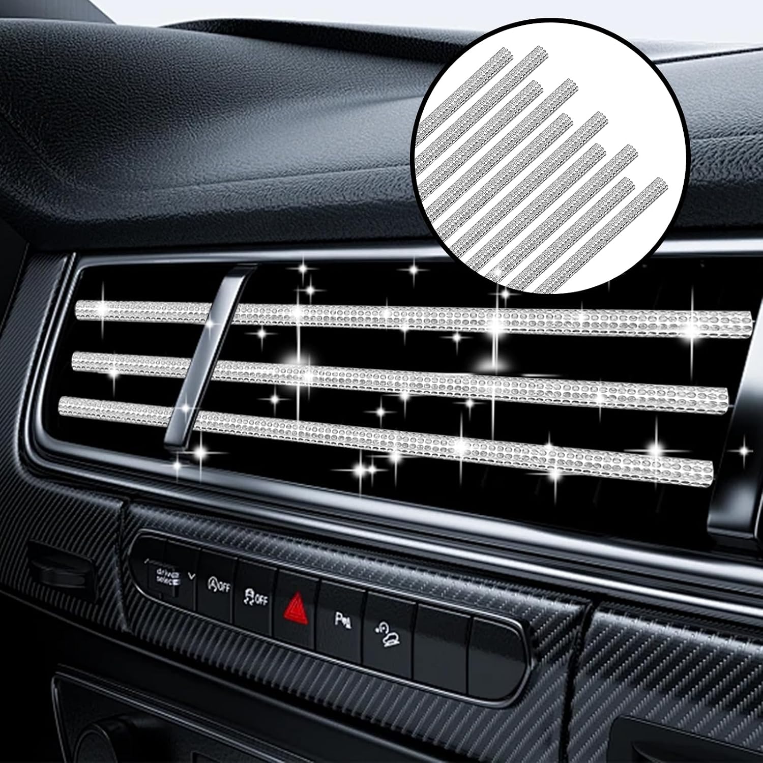Bling Car Air Conditioner Decoration Strip, 10pcs Rhinestone Car Air Conditioner Vent Decoration Strips Universal Rhinestone Car Vent Outlet Trim Decorations for Women and Girls(White) image 4