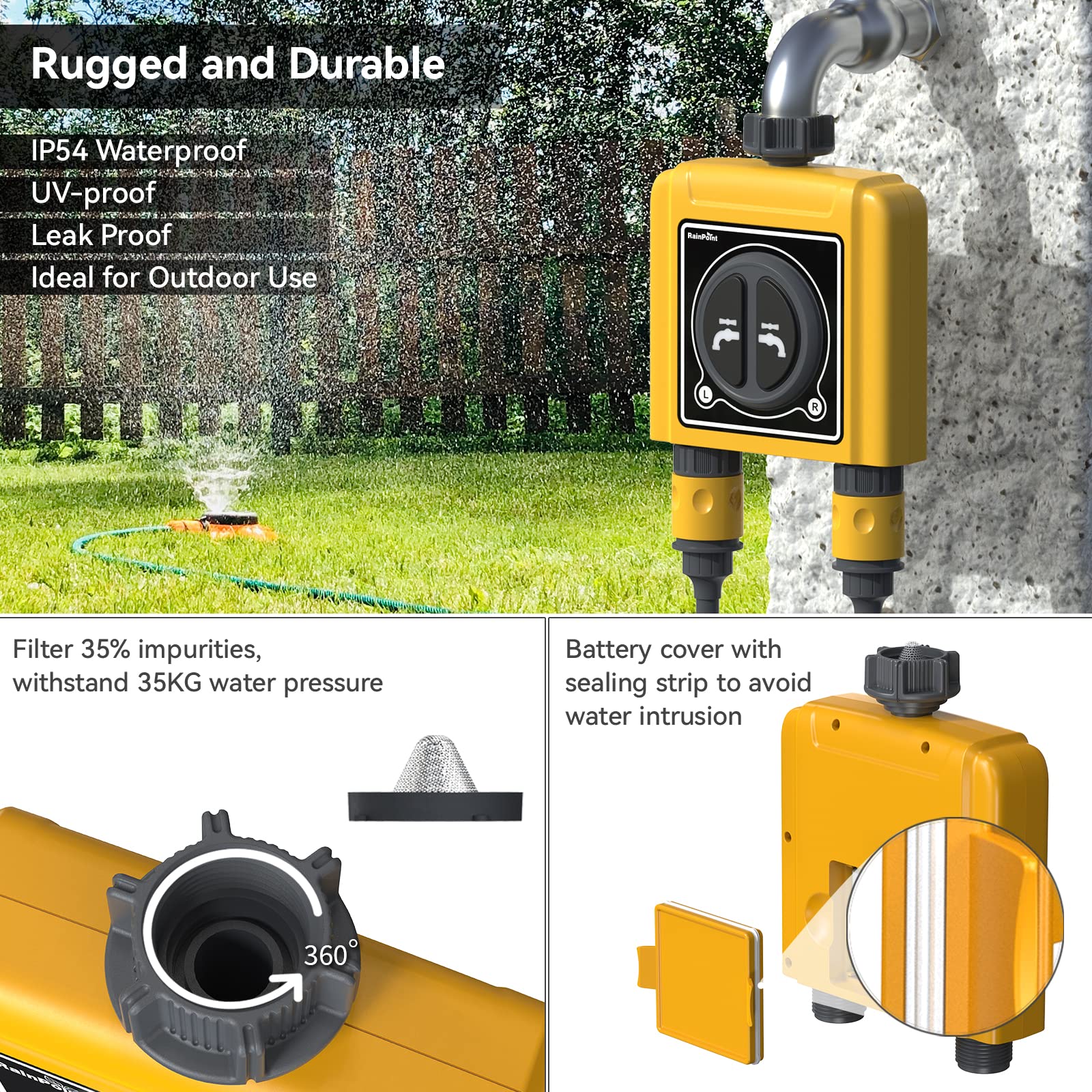 Buy RAINPOINT Sprinkler Timer WiFi Water Timer, 2 Outlets Smart Hose