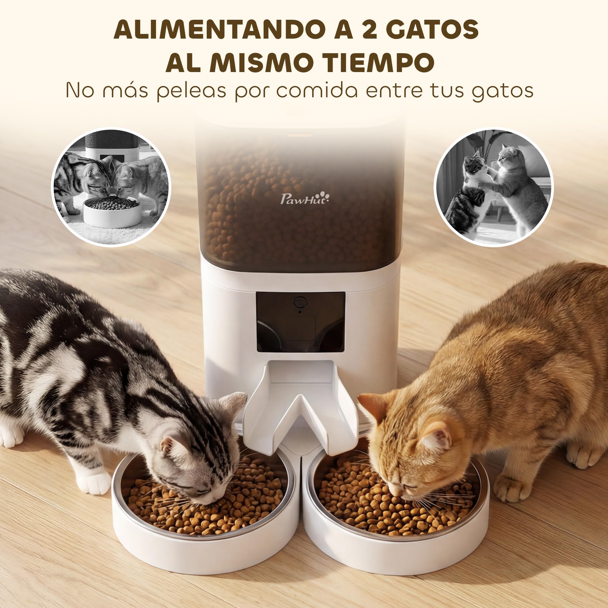 PawHut Comedero Automático 6L WiFi 2.4G Control App para Gatos y Perros | Dispensador de Comida, 2 Cuencos, 1-10 Comidas al Día, Grabadora Voz 10s, 2 Fuentes de Alimentación, Fácil de Limpiar