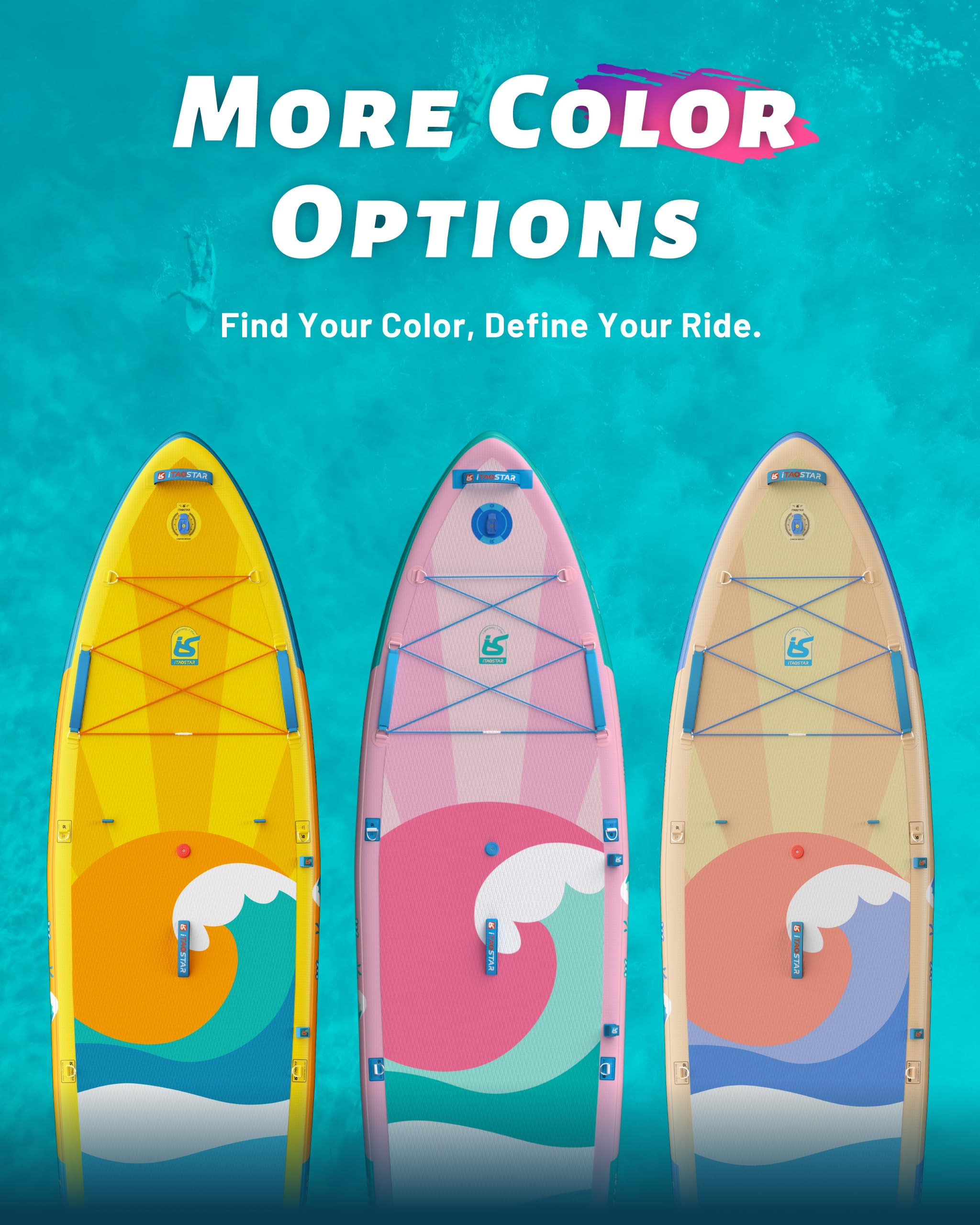 iTAOSTAR Stand Up Paddling Borad, Sup Board Aufblasbare, Stand Up Paddle Board for Anfänger,SUP Borad Mit Sitz,Komplettes Zubehör Allround Surfbrett für Yoga Paddle Board Pink/Orange/Yellow