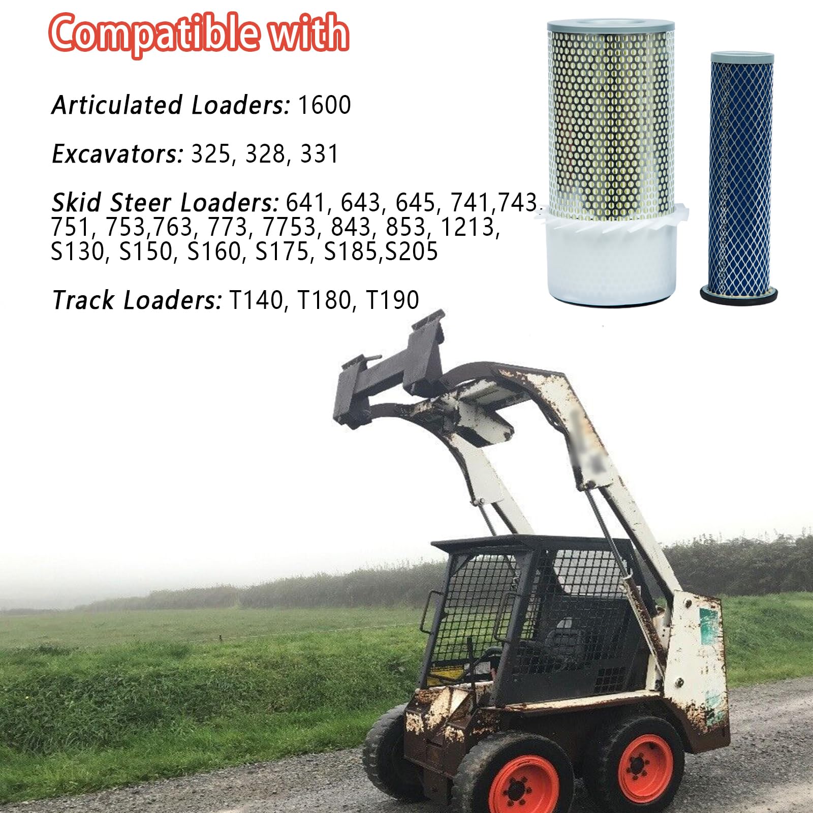GETOPAUTO 6598362 6598492 Zestaw zewnętrznych filtrów powietrza wewnętrznego pasuje do ładowarek Bobcat 641 643 645 741 743 751 753 763 773 7753 843 853 1213 S130 S150 S160 S175 S185 S205 T140 T180
