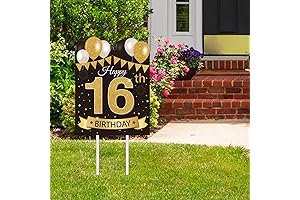 Happy 16th Birthday Yard Sign Black Gold 16th Birthday Yard Signs with Stakes