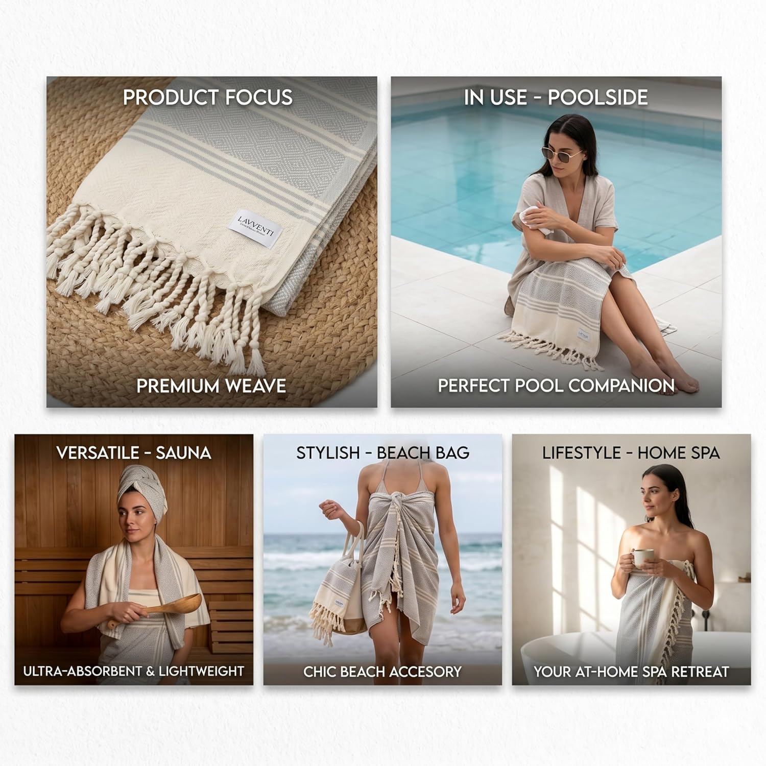La'Venti Home Turkish Beach Towel - Cream Diamond Pattern, Sand Free, 100% Turkish Cotton, Oeko-TEX Certified, Quick Dry, Lightweight Oversized Travel Towel - 39x71 Inch