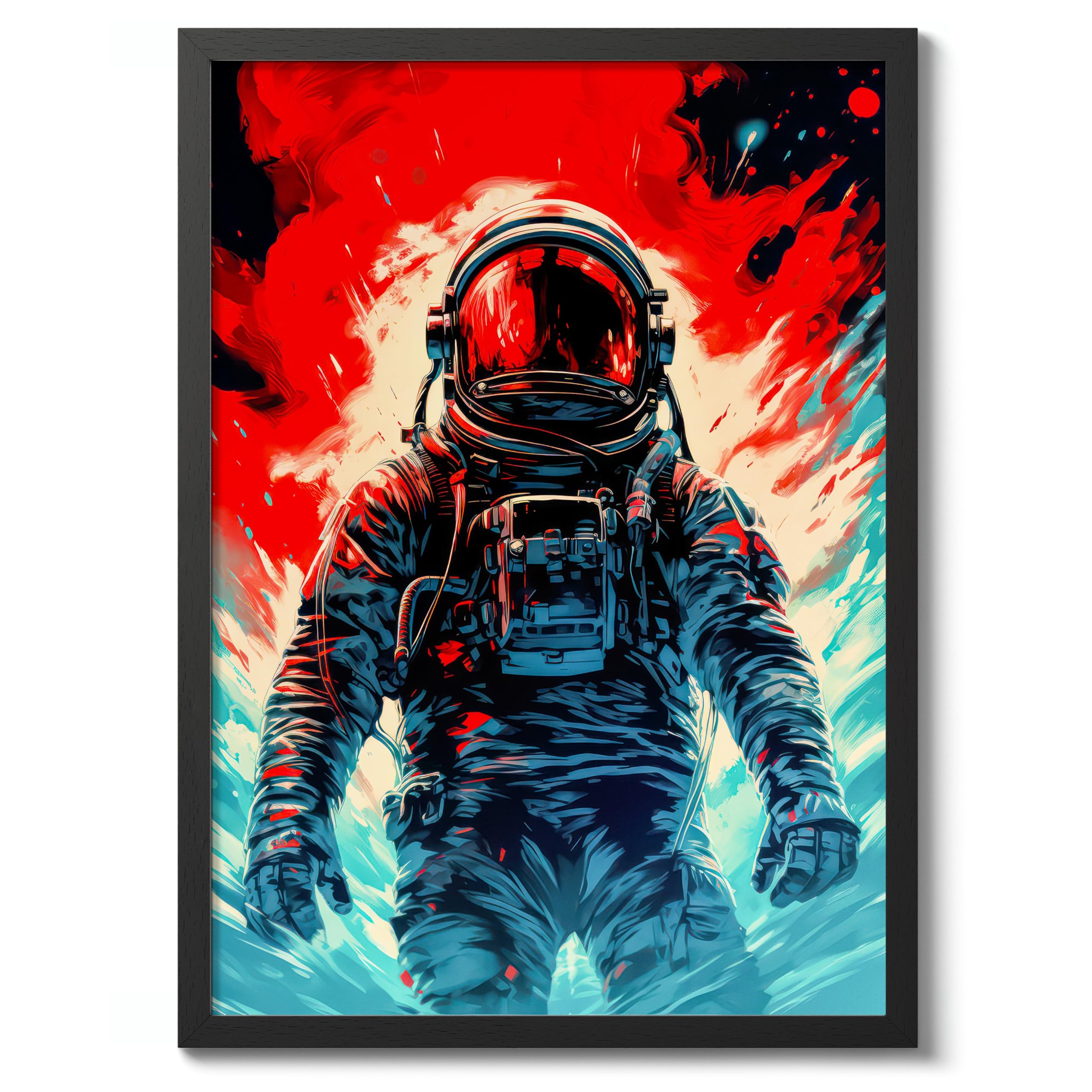 Space Man Space Poster, Colourful Abstract Astronomy Wall Art Home Decor, Astronaut Planets Print, Archival Matte, A5 (Black Frame) - 21x14.8cm — image 1
