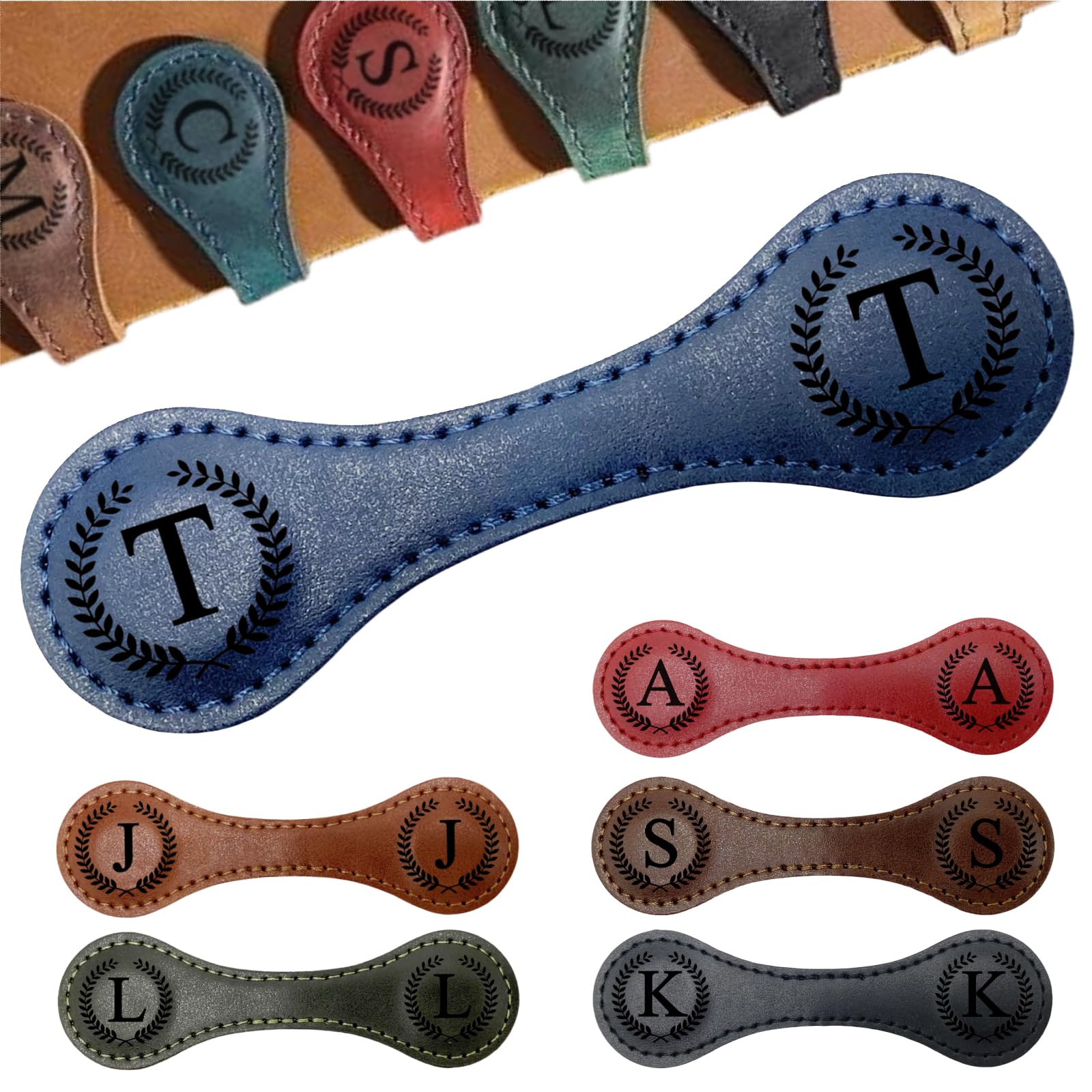 Personalized Magnetic Leather Bookmarks with Initial, 26 Letters Custom Handmade Magnet Book Marks Clips, Gifts for Reading Women, Men, Book Lovers,