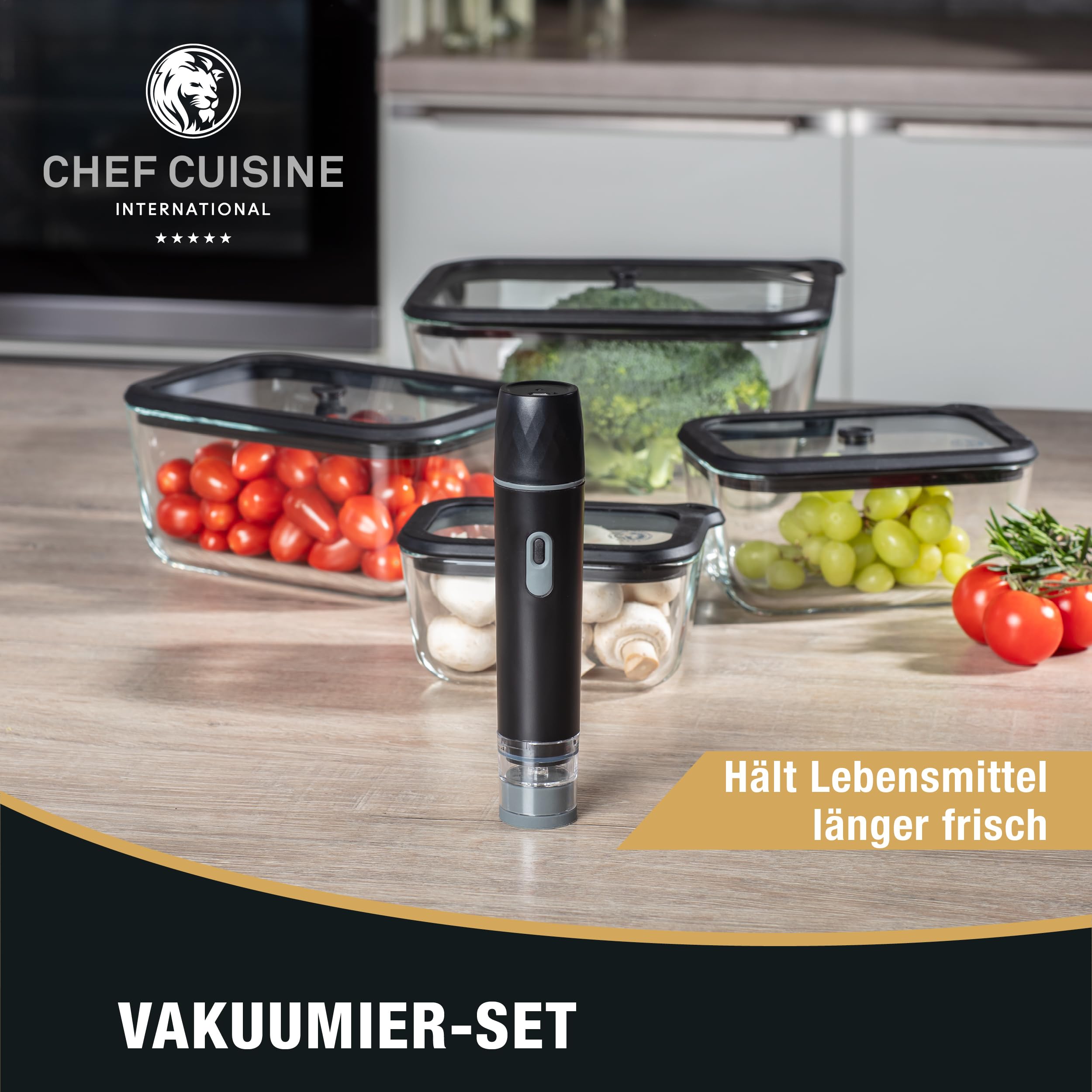 CHEF CUISINE Vakuum Starter-Set Basic, 12-tlg., Glas mit Deckel und Pumpe