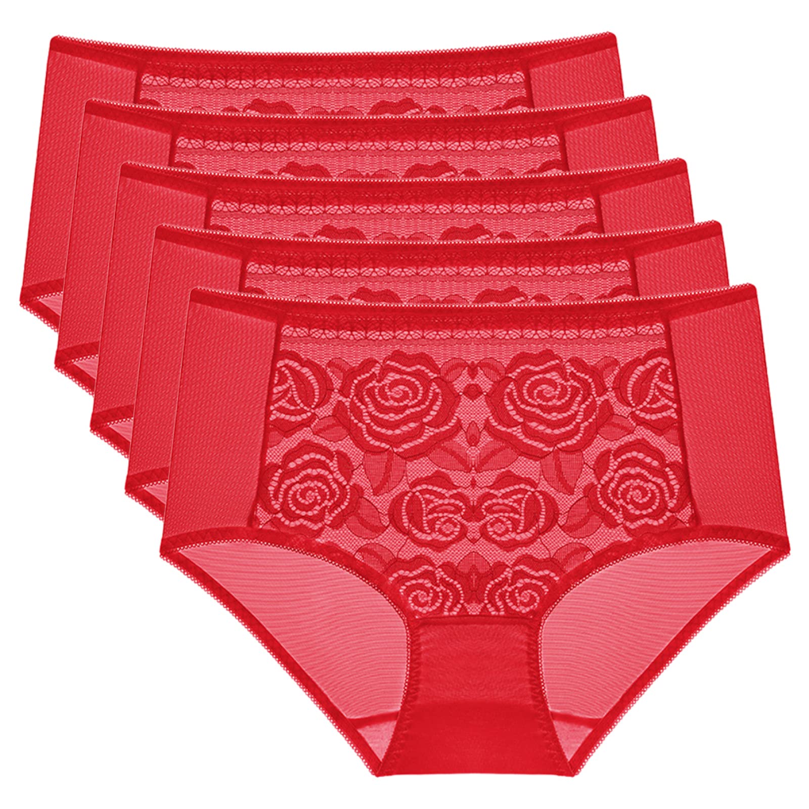 Culotte Femme Taille Haute Lot de 5 Dames Cordes sans Couture Mémoires Culotte sans Couture Ensemble sous-Vêtements Confortable Culotte Dentelle