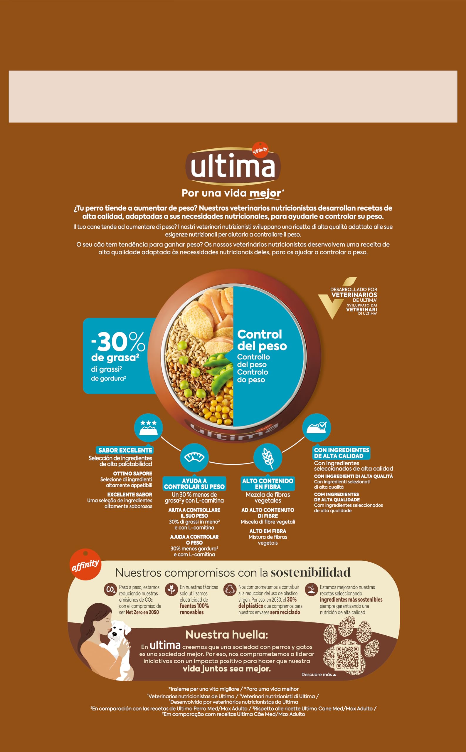 Ultima Medium-Maxi Light In Fat Pollo, Comida seca para perros, Pack de 3 x 3kg, Total 9kg