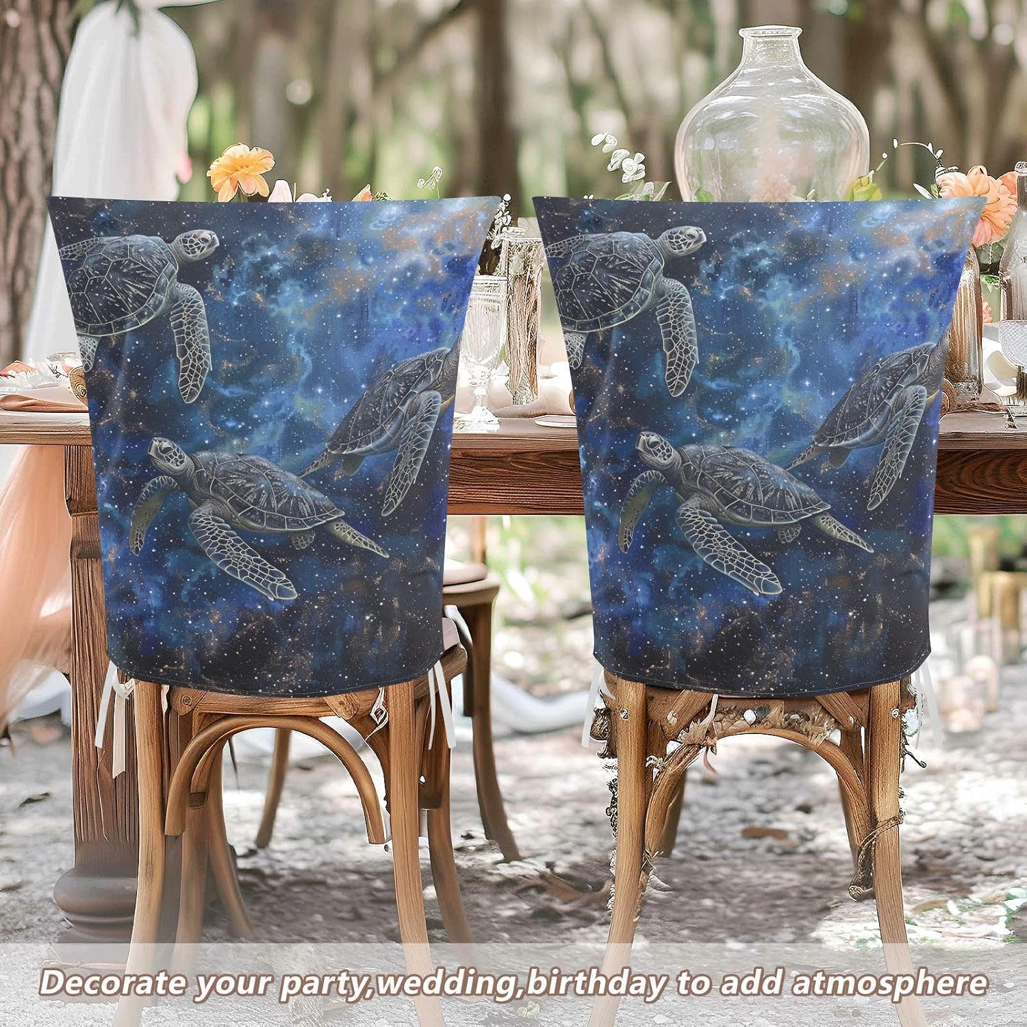 ALAZA Turtle Stars Galaxy Chair Back Cover Set of 6, Washable Reusable Removable Chair Slipcovers Decorative Chair Cover for Home Kitchen Wedding Party