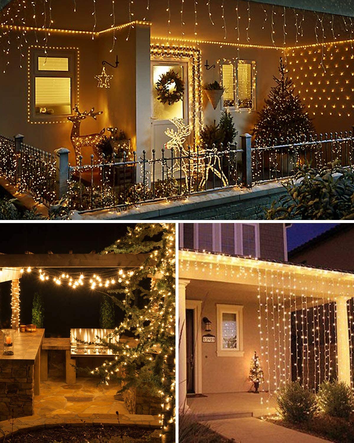 2 paquete mejorado cuerda de luz de Navidad solar, 32M 300LED/USB Outdoor luz cuerda control remoto 8 modos impermeable para árboles valla del patio decoración de la fiesta (blanco cálido)