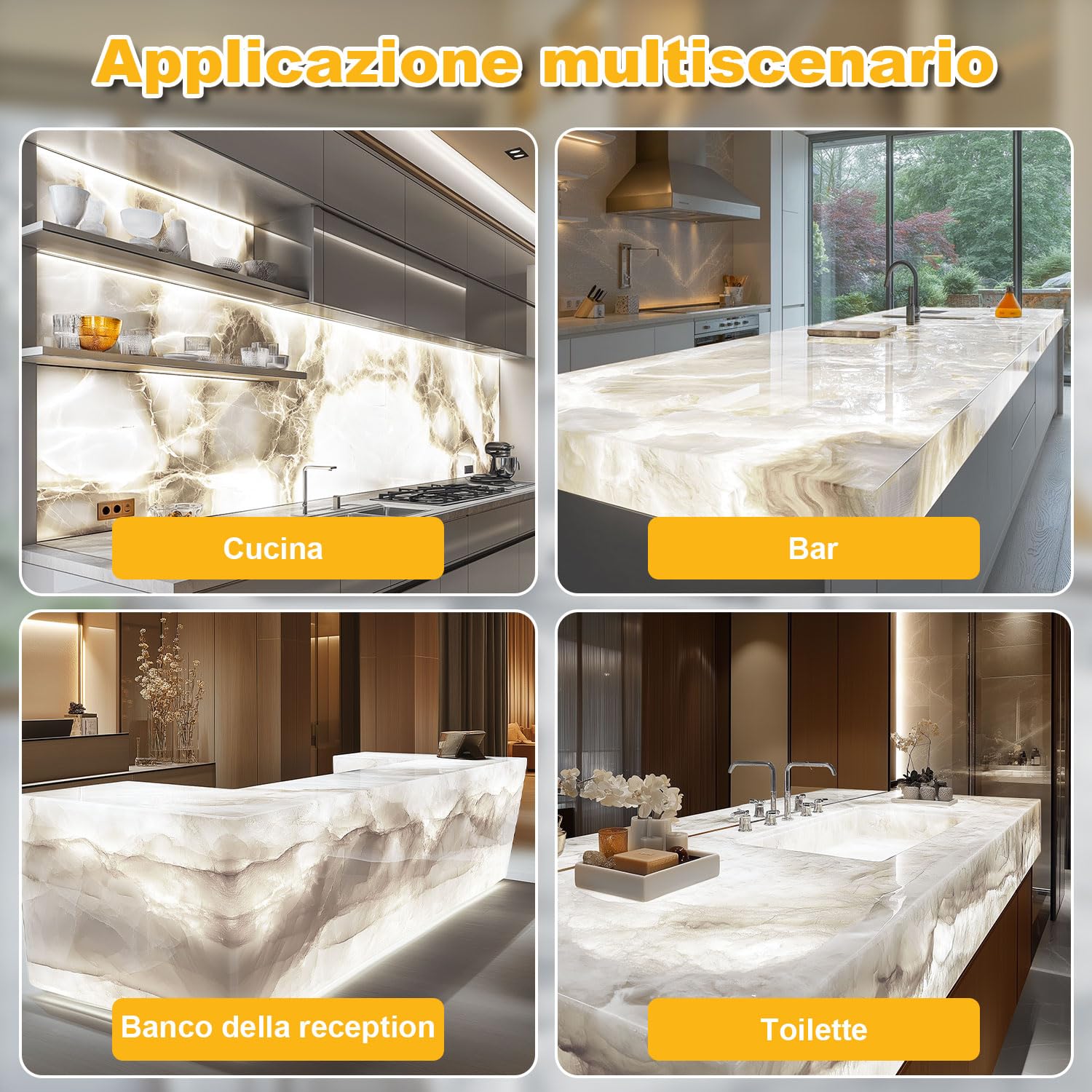 LED Retroilluminati Bianco 6000K 24V 36W, Pannello LED Regolabile Compatibile con Alexa, Luci Flessibili con Telecomando e Controllo APP, 50x25 cm per Marmo, Onice e Piano di Lavoro in Quarzo (4 Pack)