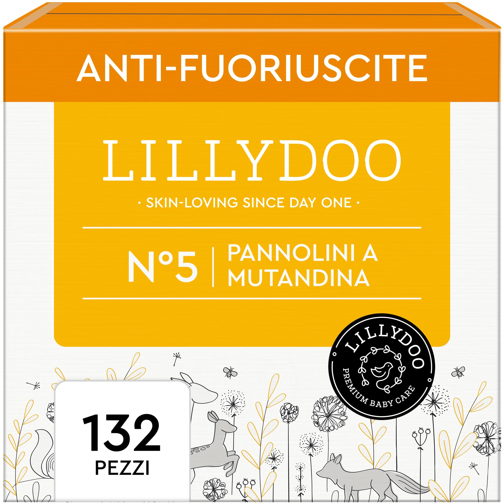 Pannolini a mutandina LILLYDOO - Taglia 5 (11-16 kg), pacco scorta (132 unità) nuove tasche pipì e pupù, massima protezione, 0% profumi e lozioni, per pelli sensibili, dermatologicamente testati