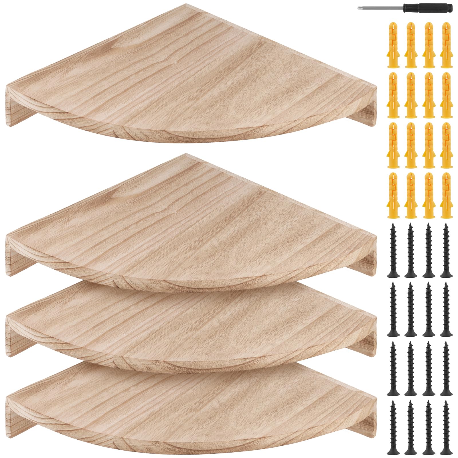 SOUJAP 4 Pcs Floating Corner Shelves, Wooden Corner Wall Shelf with Screws for Living Room, Kitchen, Bedroom, 28 x 5 x 39 cm