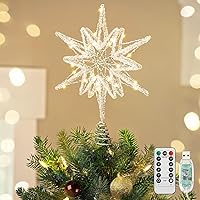 Vista 21 de Luxspire Decoración para árbol de Navidad, estrella iluminada 3D con enchufe USB y control remoto, luces de estrella para árbol de Navidad de 9.6