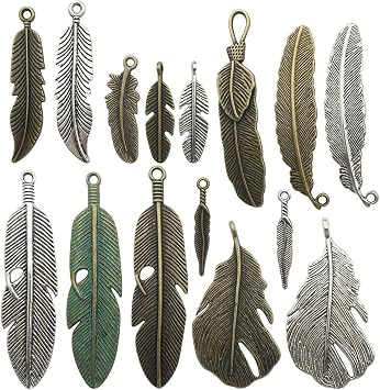 Samanter 100g Feather Charms Collection - Antique Silver Bronze Patina Big Goose Bird Plume Plumage Pinion Wing Feather Metal Pendants for Jewelry Making DIY Findings HM17