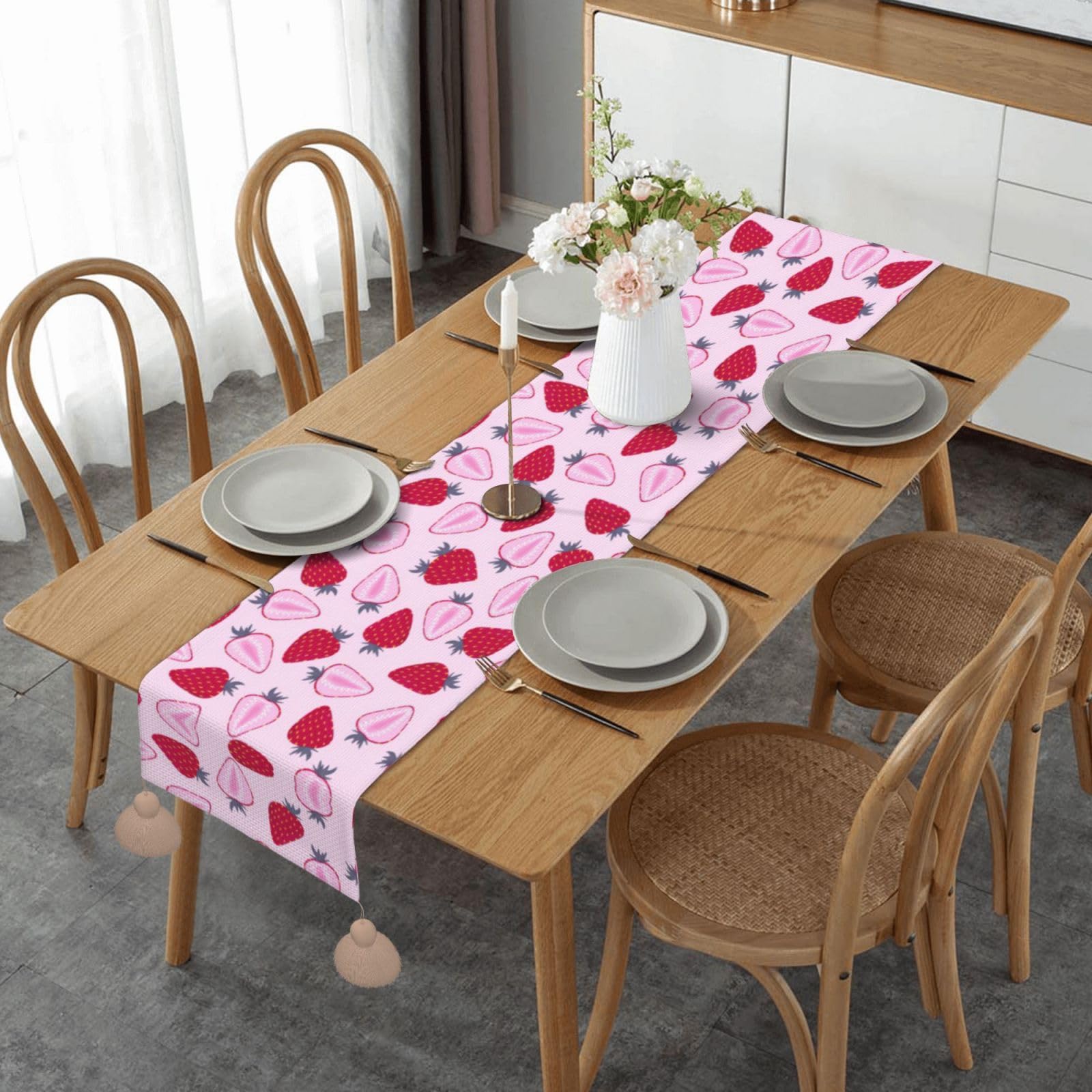 Chemin de table macramé anti-glisse décoration table fête fraises