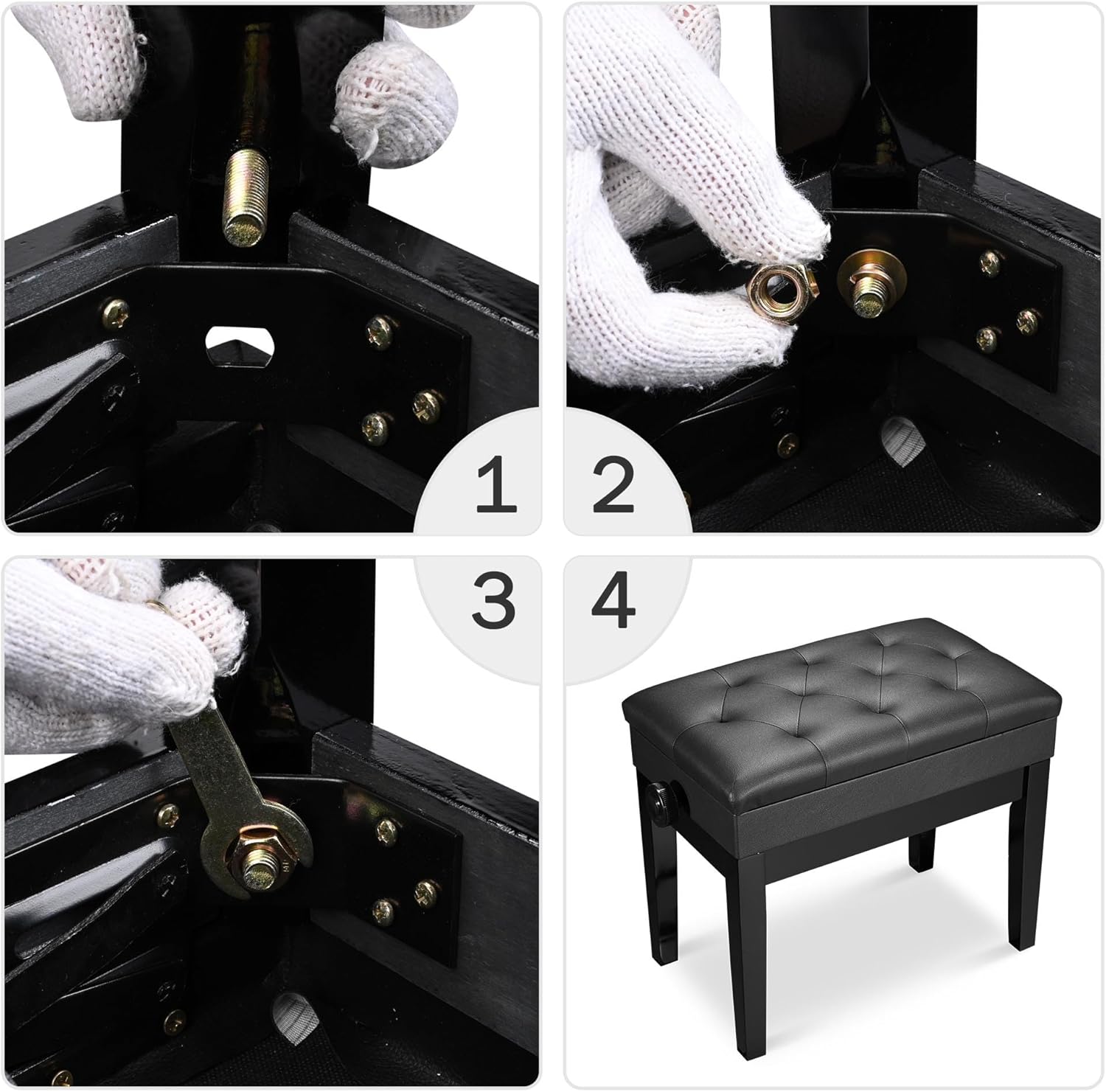 AW Adjustable Piano Bench with Storage Black Wooden Keyboard Stool Seat Leather Cushion Paino Chair for Piano Shop Music School Studio Capacity 400lbs