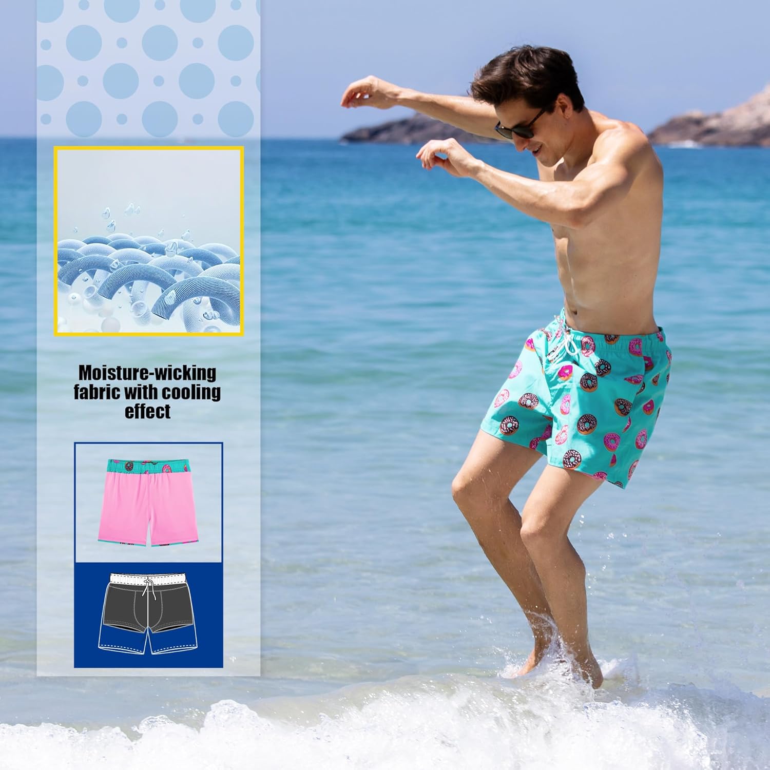 BRISIRA Mens Swim Trunks 5 Inch Compression Liner Beach Swim Shorts Bathing Suit Quick Dry 4-Way Stretch Pockets