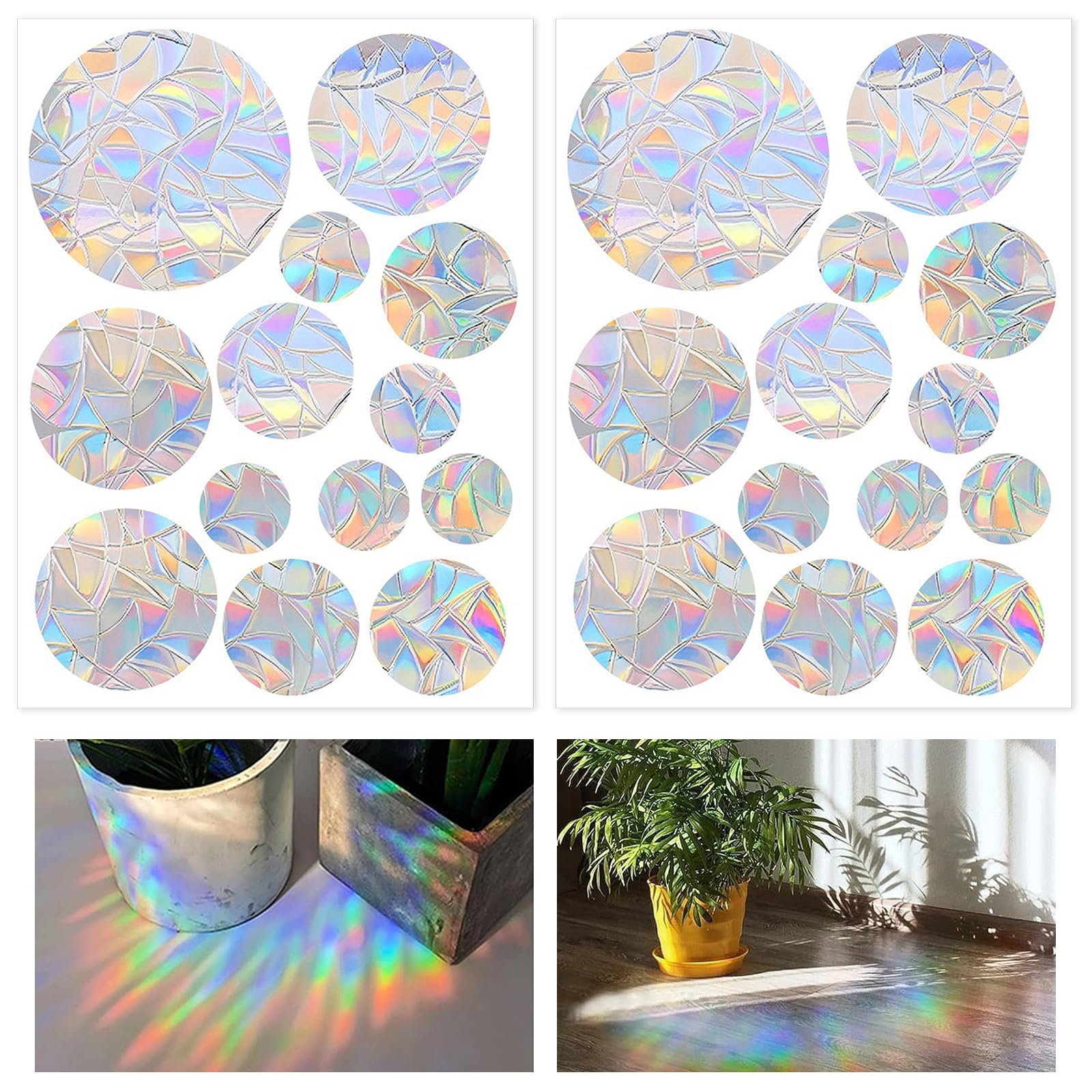 Peakgear Colour 26 Round Pieces Prism Window Stickers, Suncatcher Stickers, Bird Protection Stickers For Windows, Rainbow Window Film, Electrostatic Adsorption, Reusable