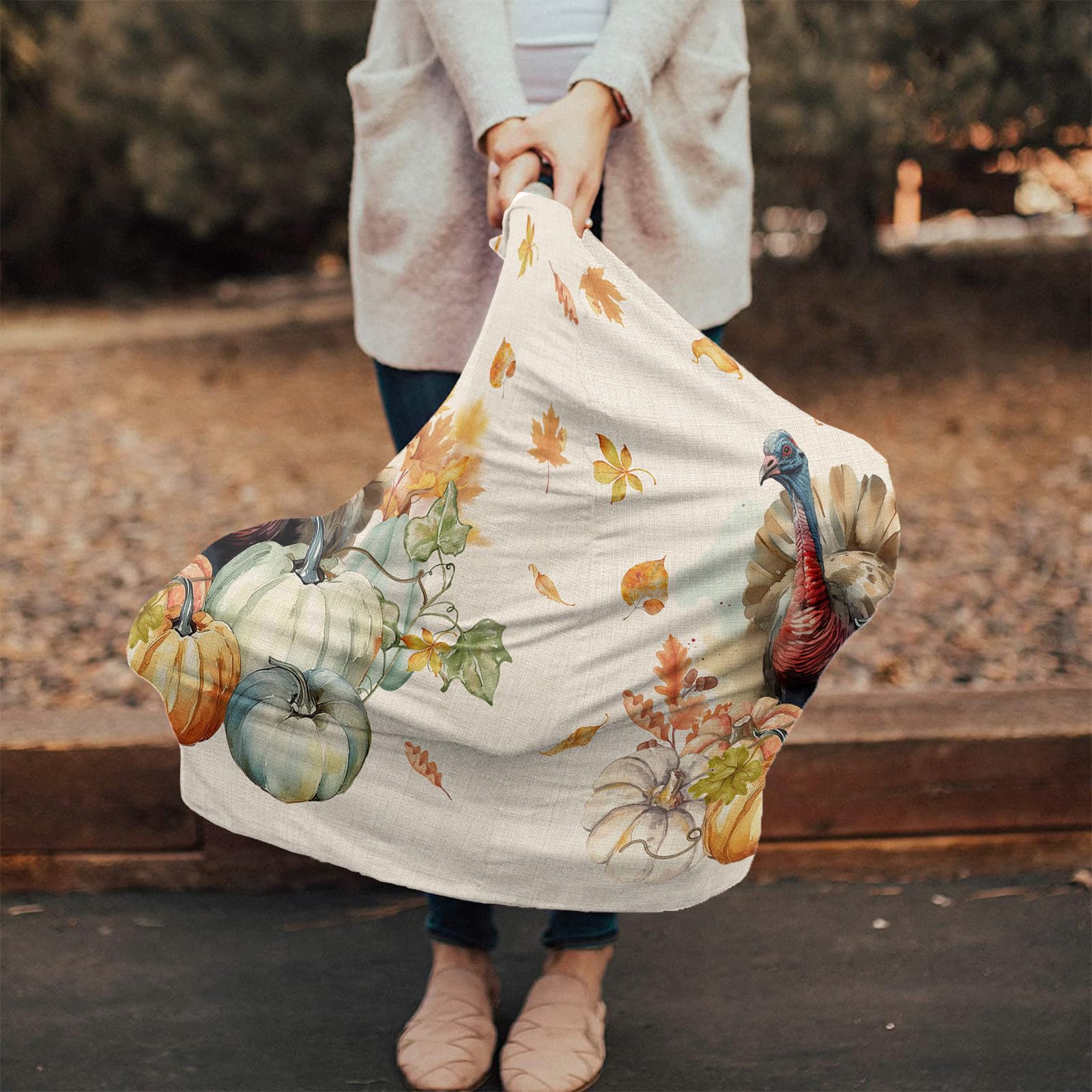 Nursing Cover for Breastfeeding Scarf, Blue Pumpkin Turkey Thanksgiving Baby Car Covers Super Soft Multi Use for Canopy Shopping Cart Cover Blanket Stroller Cover