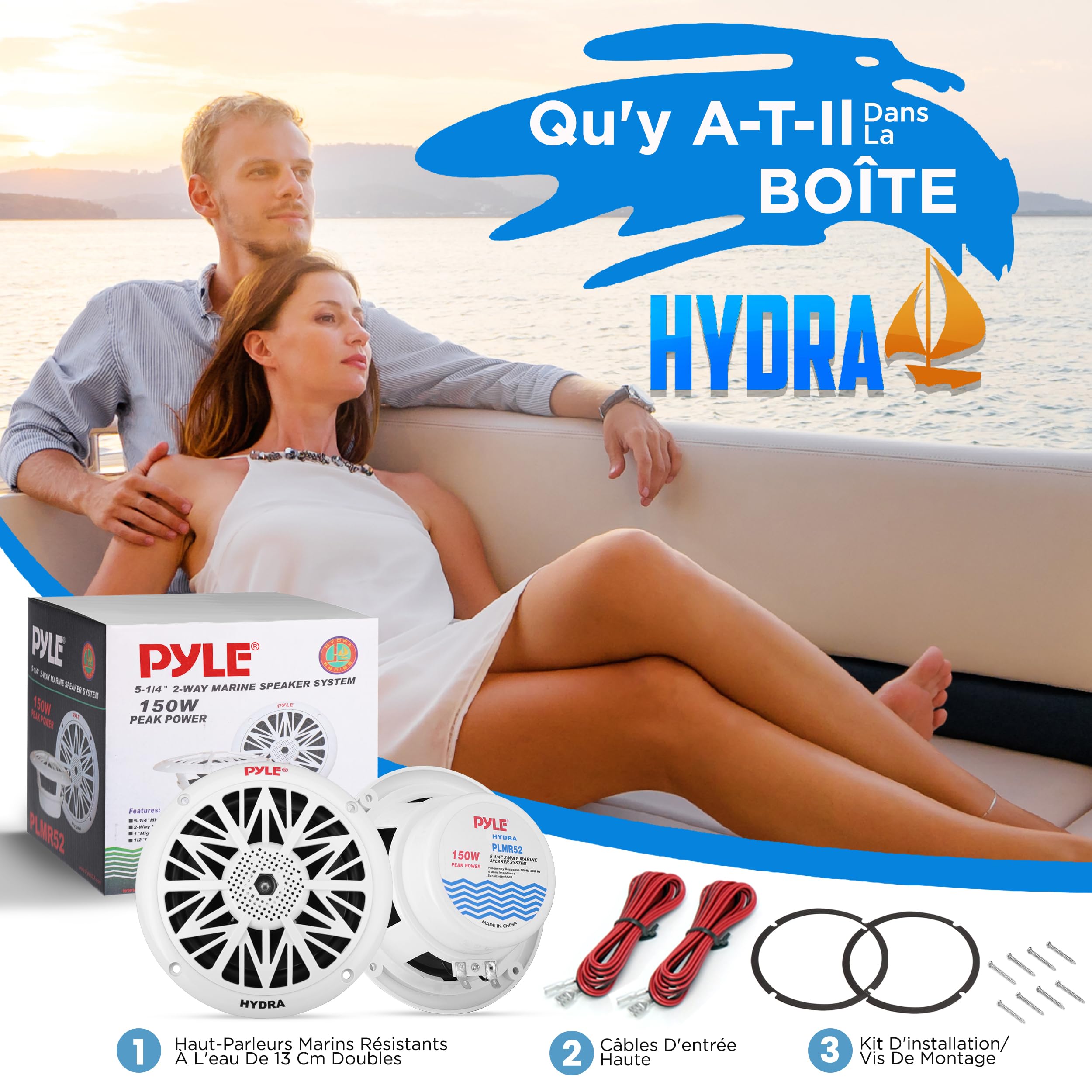 Pyle Enceintes Marines Doubles 16,51 Cm - Haut-Parleurs Étanchés 150 Watts Blancs