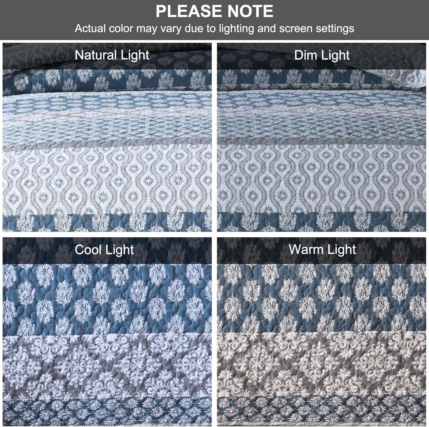 SahSahCasa Quilt King Size, King Quilt Set, 100% Cotton Floral Quilt, King Quilt Bedding Set Bedspreads, Patchwork Reversible Lightweight Comforter Bed Spread for All Season, Blue/Gray, 3 Pieces - Image 7