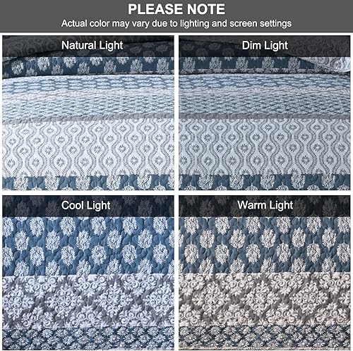 Miniatura 7 de SahSahCasa Juego de edredón tamaño King, edredón floral 100% algodón, juego de ropa de cama King, edredón reversible ligero de retazos para todas