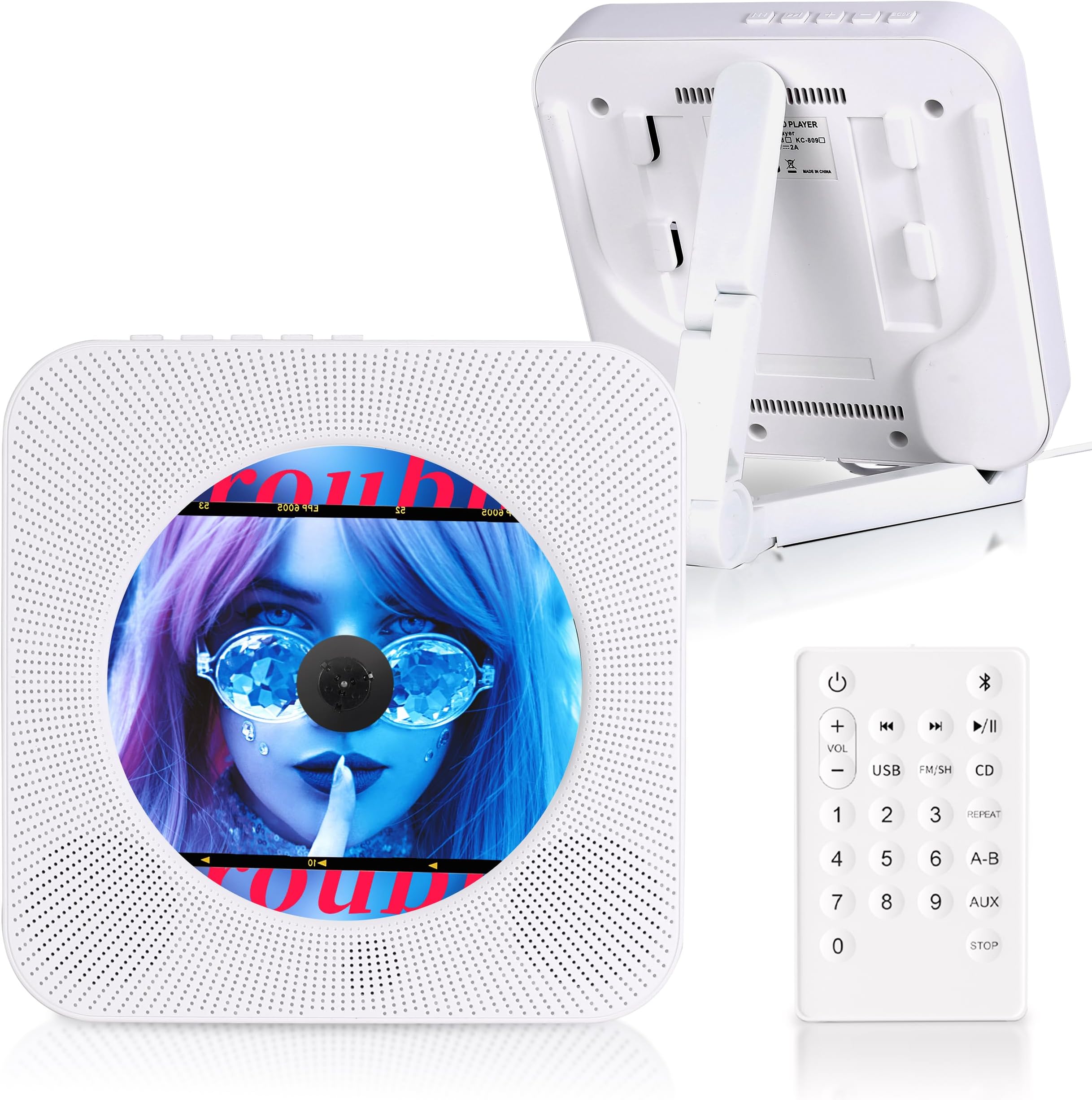 Lecteur CD Portable Gueray - Bluetooth, Radio FM, USB - Haut-parleurs Intégrés - Avec Télécommande - Noir - Pour Maison Et Bureau