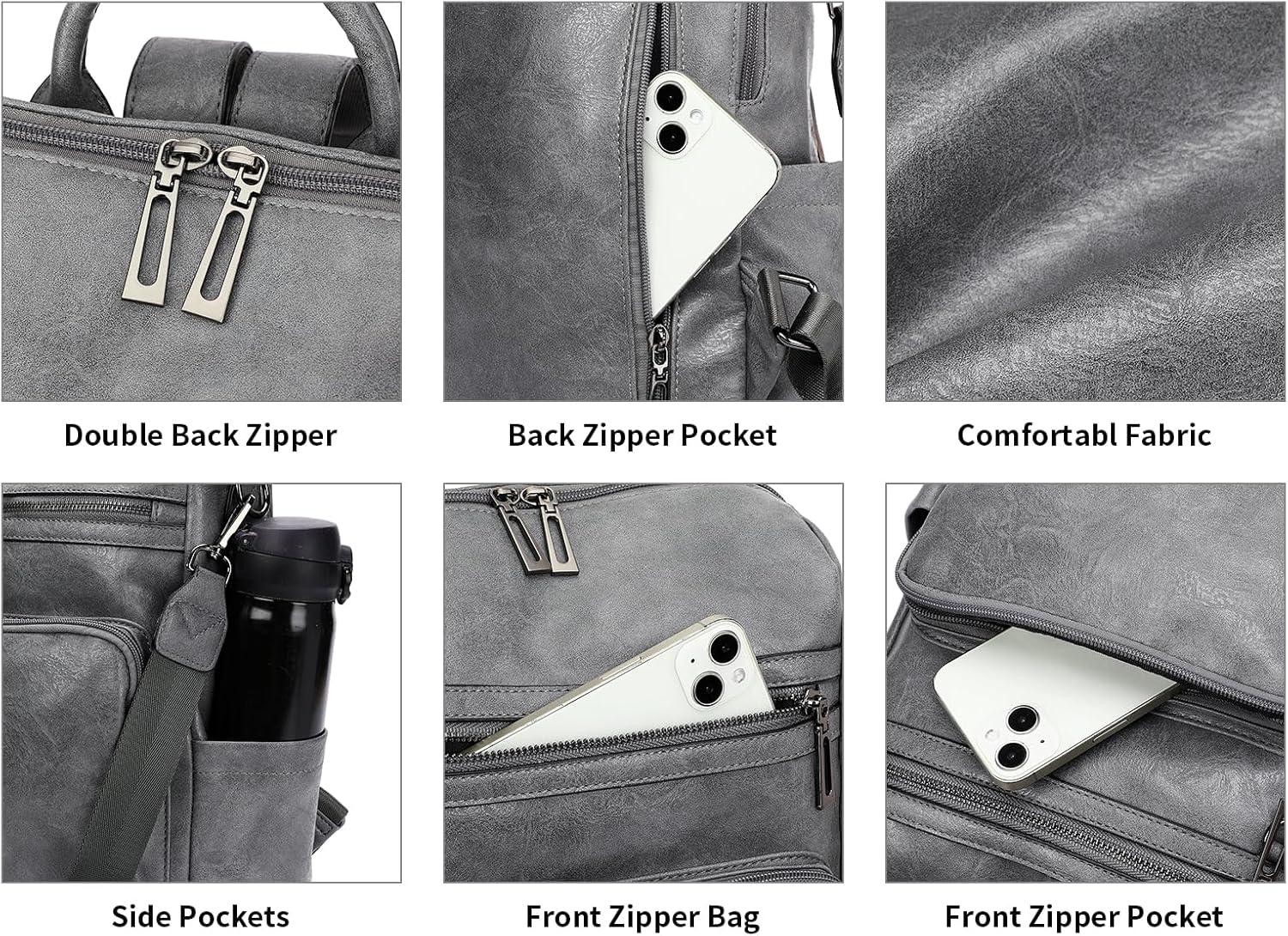 GAEKEAO Backpack Purse for Women Fashion Designer Ladies Shoulder Satchel Bags PU Leather Travel Handbags for College Work Grey - Image 5