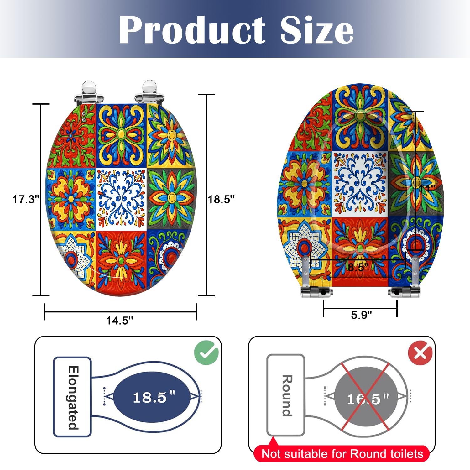Sedile WC rotondo in ceramica Talavera messicana per bagno