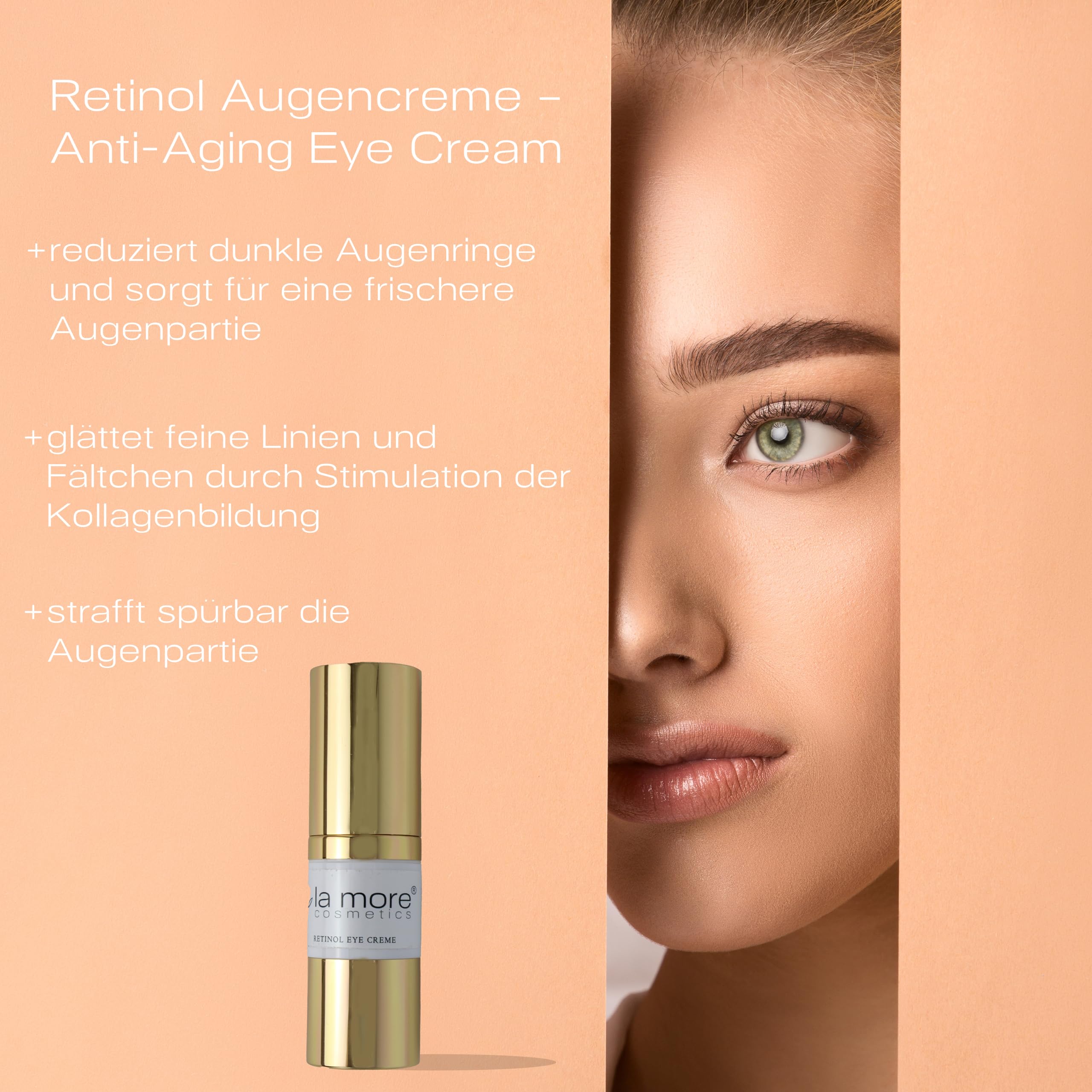 Retinol Augencreme – Anti-Aging Eye Cream gegen Falten & Augenringe, mit Jasmin- & Weißdornextrakt, straffende Pflege für die Augenpartie, tierversuchsfrei, Made in Germany (15 ml)