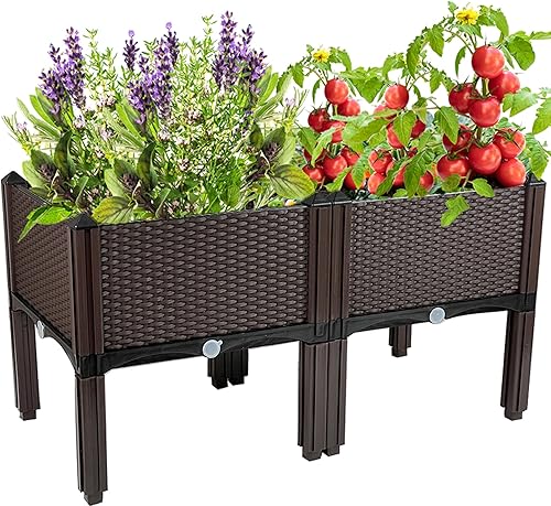 Cama de jardín elevada con patas, macetas elevadas de plástico para plantas al aire libre, kits de caja para jardín, patio, terraza, balcón con