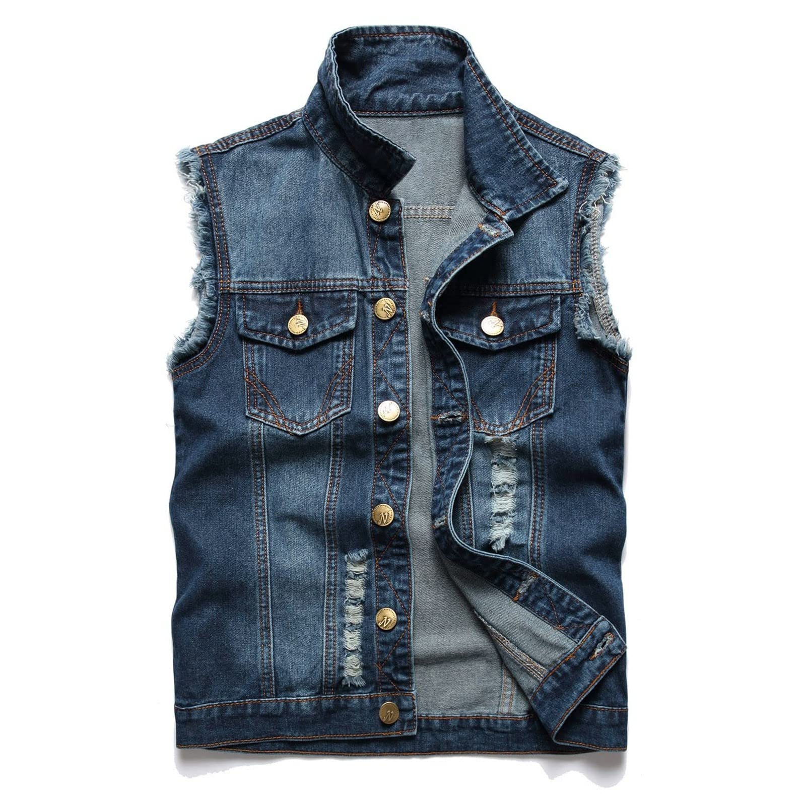 Generisch Camiseta sin mangas para hombre de verano, chaleco vaquero vaquero con botones, chaleco de vaquero vintage, sin mangas, chaqueta ajustada, ropa de calle, unisex, chaleco de trabajo, vaquero