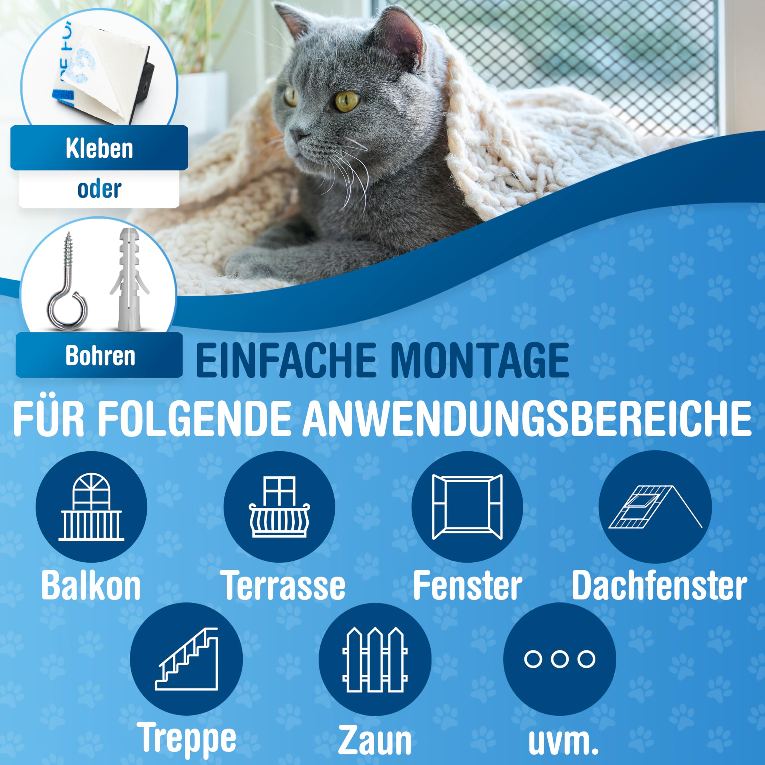 QCAT - Rete per gatti 7 in 1 per balcone [extra rinforzato] | universale, senza foratura, adattabile | rete per balconi, finestre (6 x 3 m, nero)