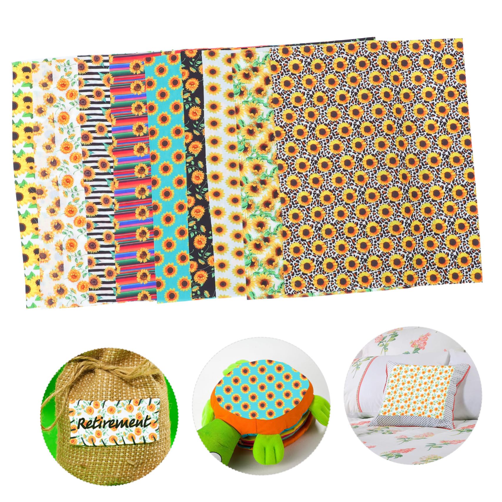 10hojas Tela De Algodón Estampado De Girasoles Para Patchwork y Manualidades Para Proyectos y Decoraciones Festejas