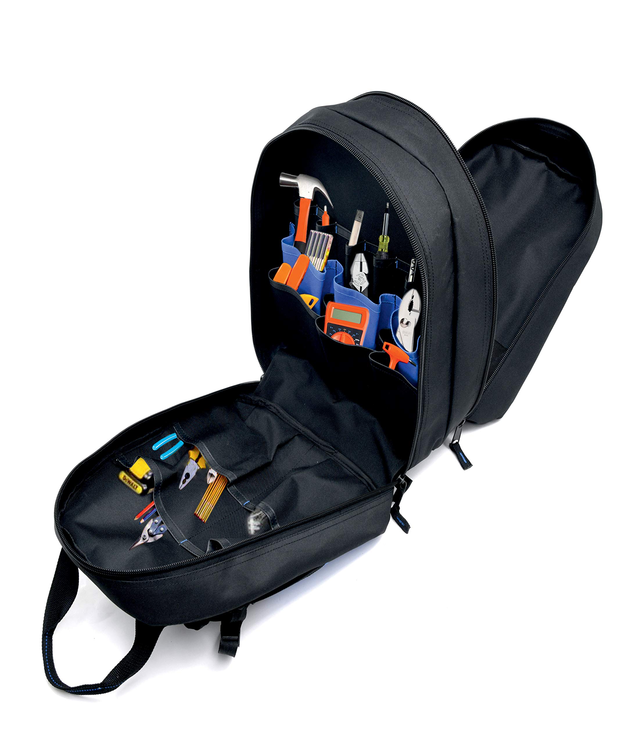 Work Gear 48-Pocket Tool Backpack, Black and Blue