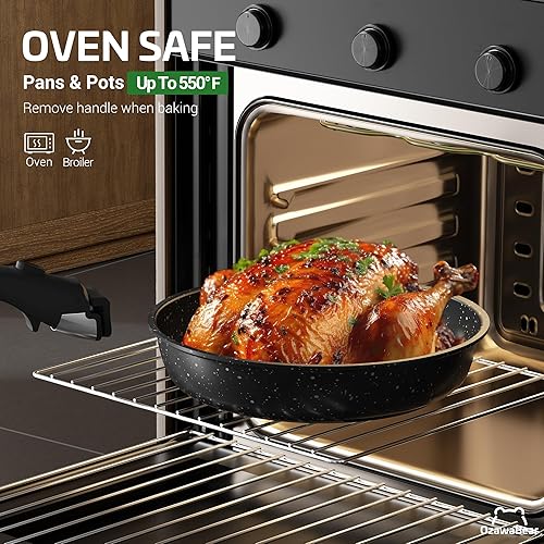 Vista 8 de Juego de 26 piezas de ollas y sartenes antiadherentes, juego de utensilios de cocina de cerámica no tóxico con mangos desmontables, juego de cocina