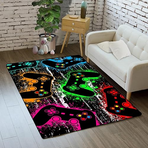 Alfombra de área de jugadores para comedor, habitación de los niños, alfombra de gamepad dibujada a mano verde para adolescentes, alfombra de piso