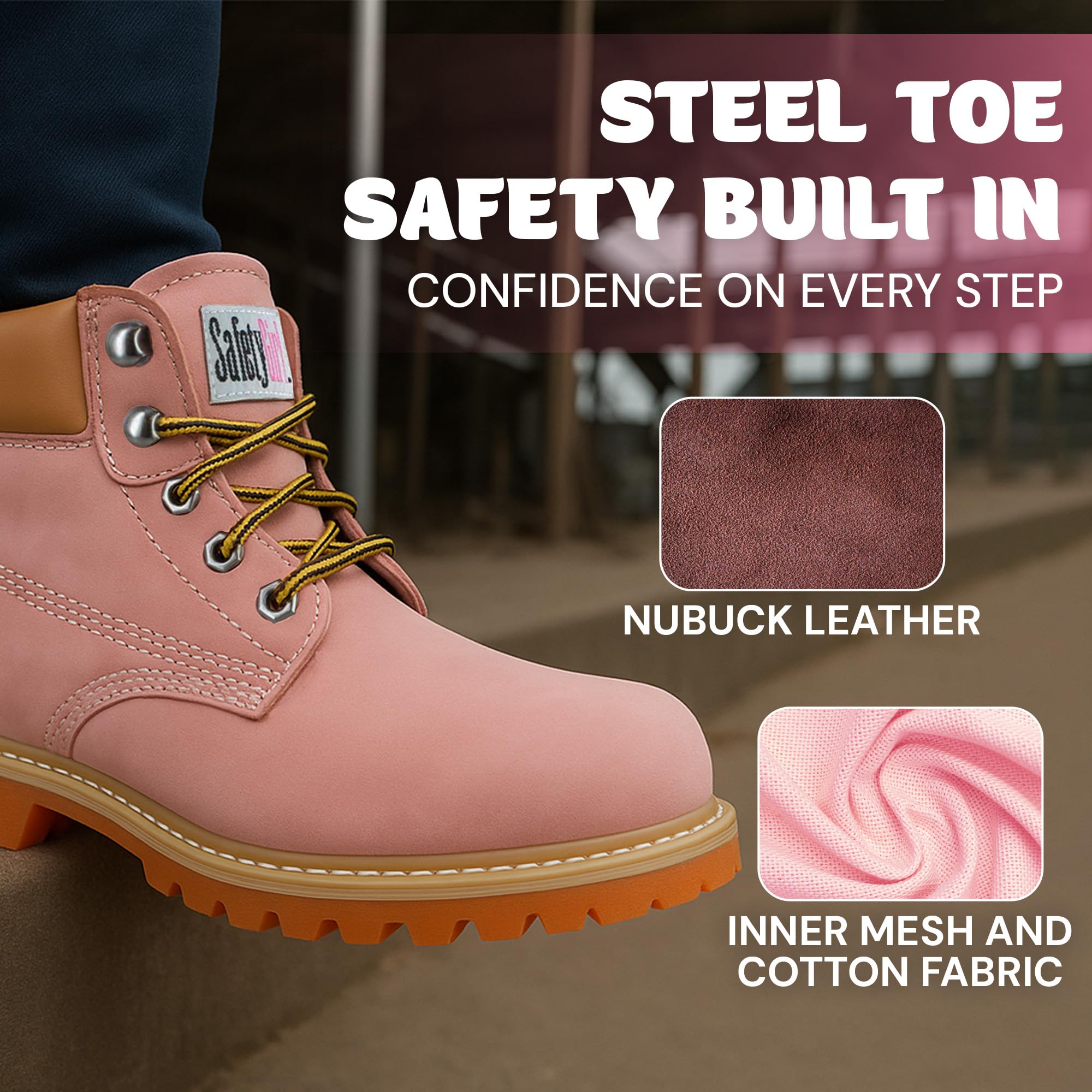Safety Girl Steel Toe Boots for Women - Light Pink-5W | Water Resistant Work Boots for Women Soft Toe Boots | Slip Resistant Work Shoes | Lightweight Nubuck Leather for Comfort and Style product thumbnail 6