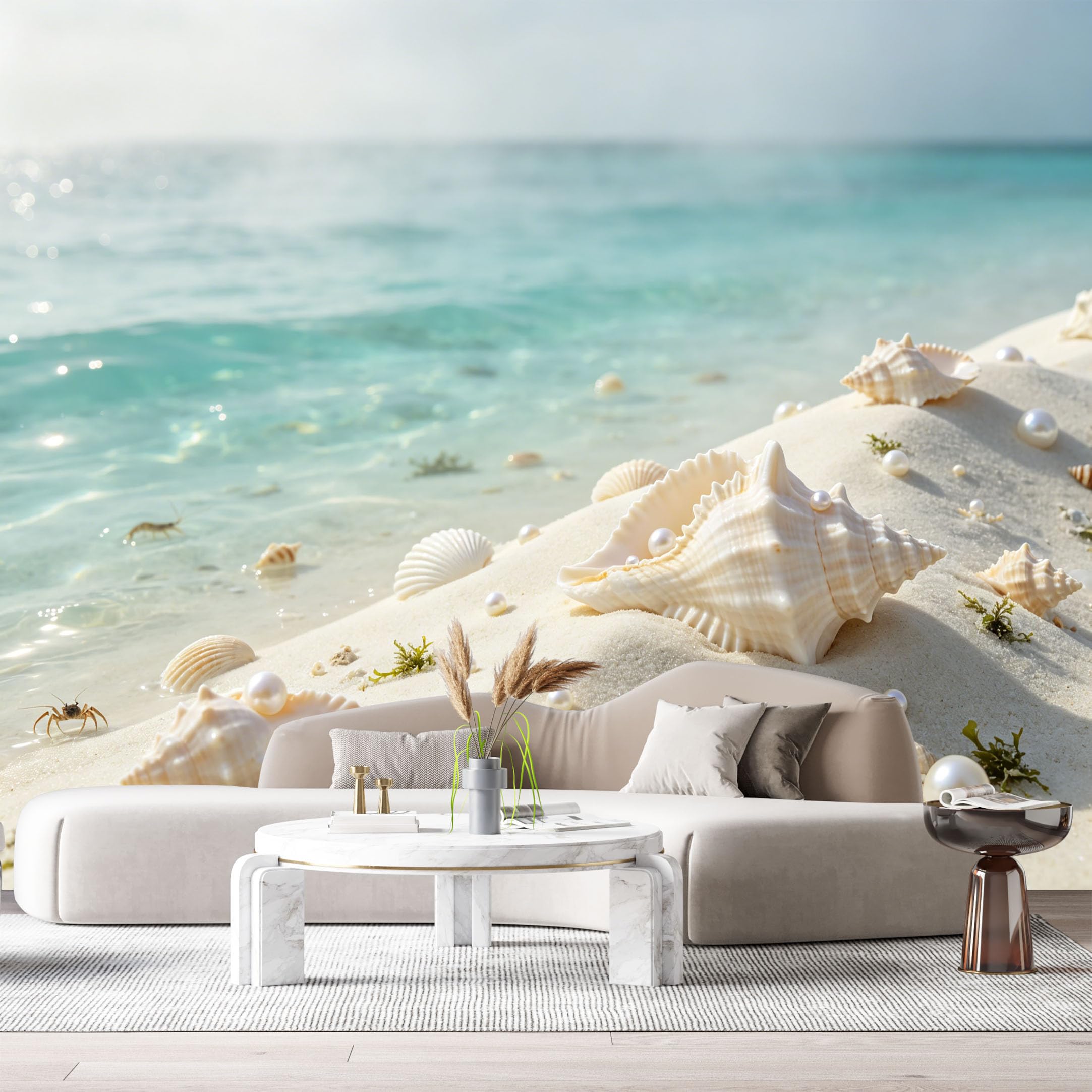 Custom Size Wall Murals Coastal Ocean Marine Tropical Beach White Seashells Pearls SelfAdhesiveWall Fabric Removable Wallpaper Wall Decor for Living Room Bedroom Bathroom