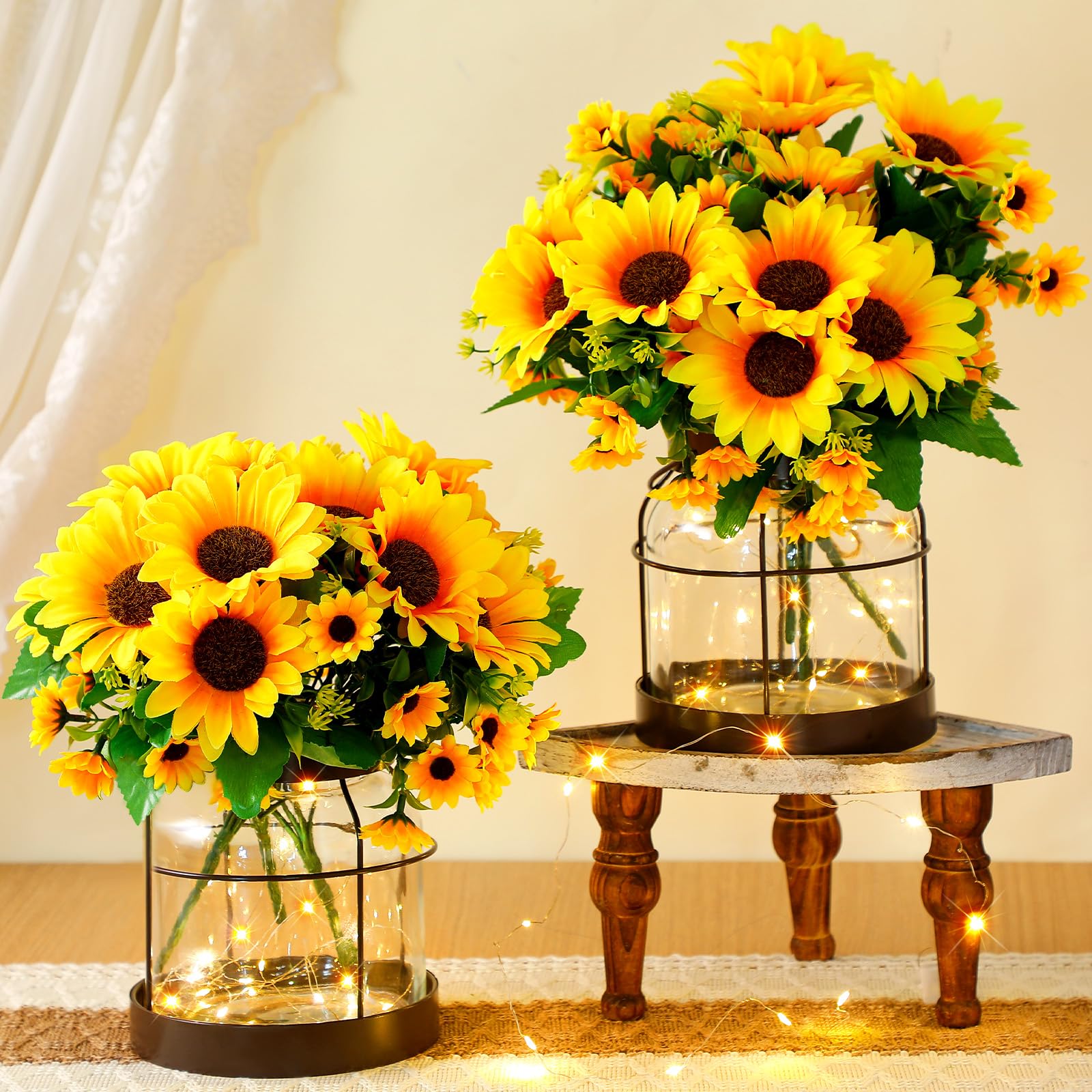 Photo 1 of Yiyiring Vintage Glass Vase Set with Artificial Sunflowers & LED Lights