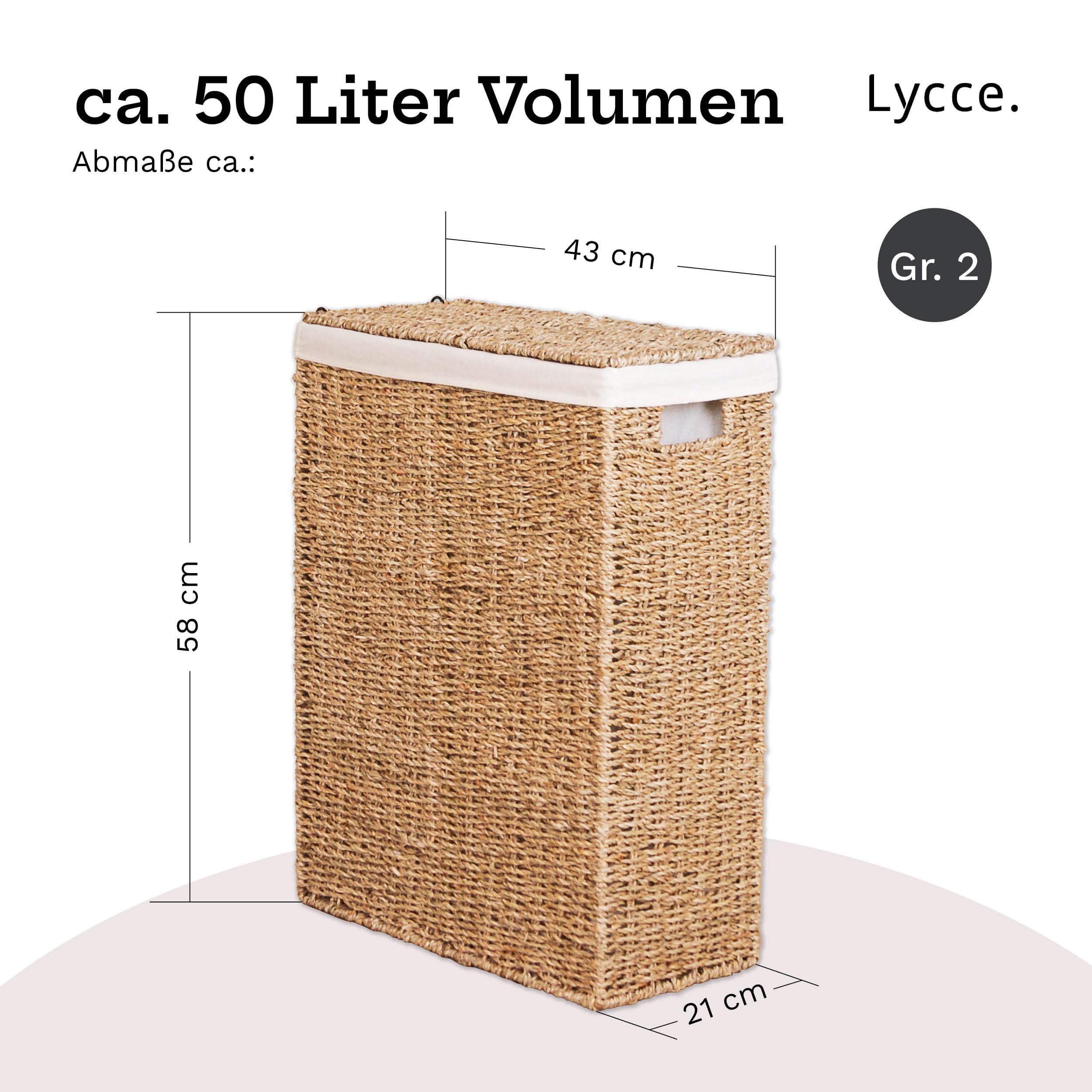 Lycce Wäschekorb schmal 50l, mit Deckel u. Henkel, Nischenwäschekorb Gr. 2