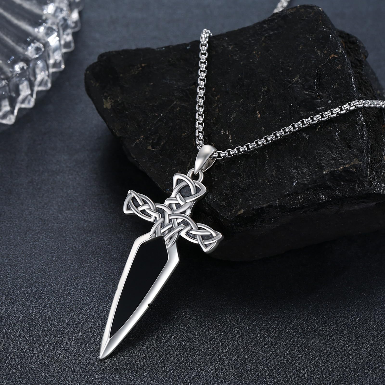 Sword Necklace 925 Sterling Silver Dagger Pendant Necklace Retro Gothic Jewelry Gifts for Men Father Women