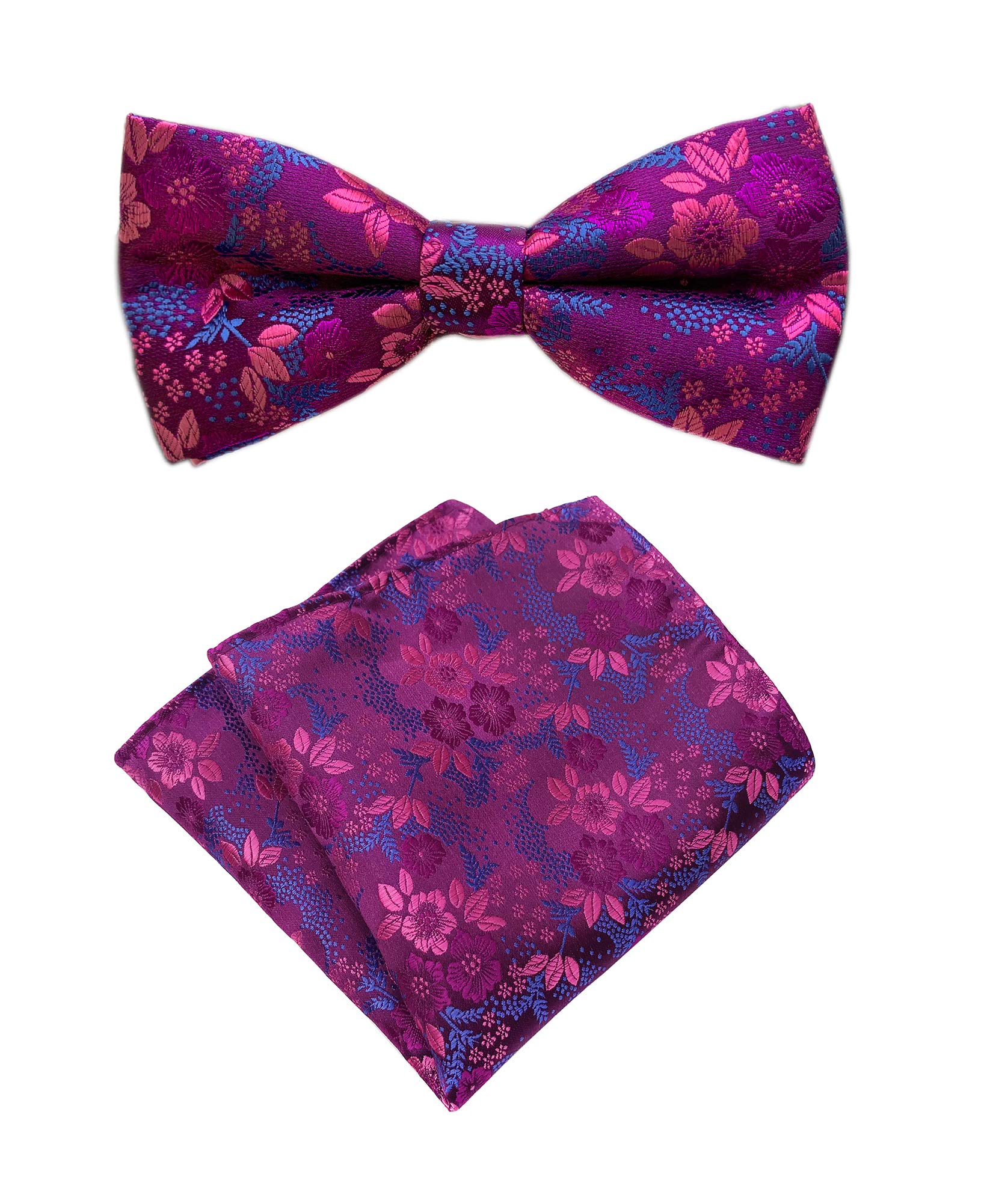 Mens Cravat Pre-Tied Bow Tie Set Luxury Floral Pattern Wedding Bowties with Pocket Square Set