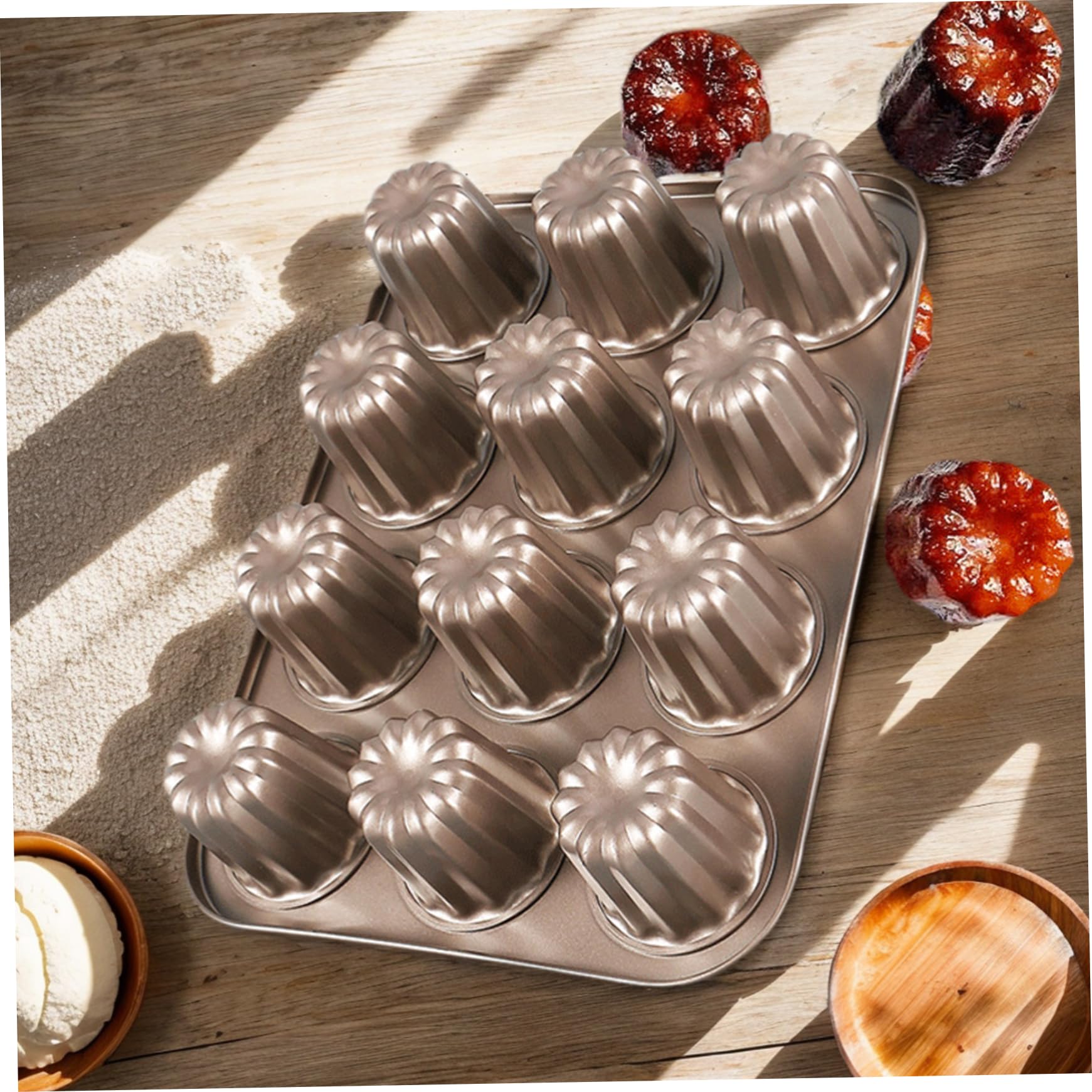 Gcroet Moldes de cañón de 12 cavidad Molde de cañas, moldes para Hornear de Acero al Carbono de 13.8x10 Pulgadas para Hornear para Muffins de Pan canneles