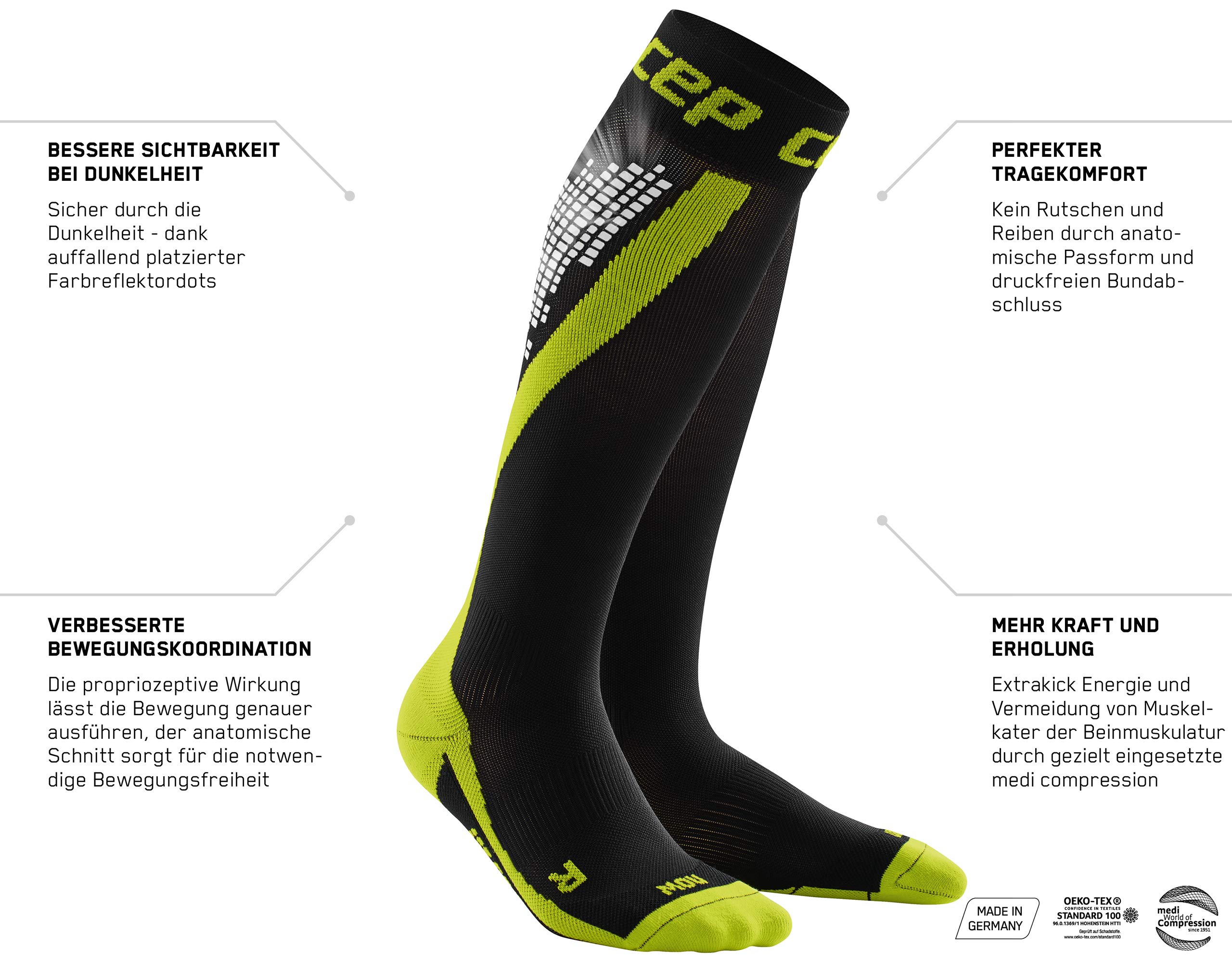 CEP - NIGHTTECH SOCKS, Laufsocken für Herren, Kompressionsstrümpfe made by medi für Power auch bei Dunkelheit
